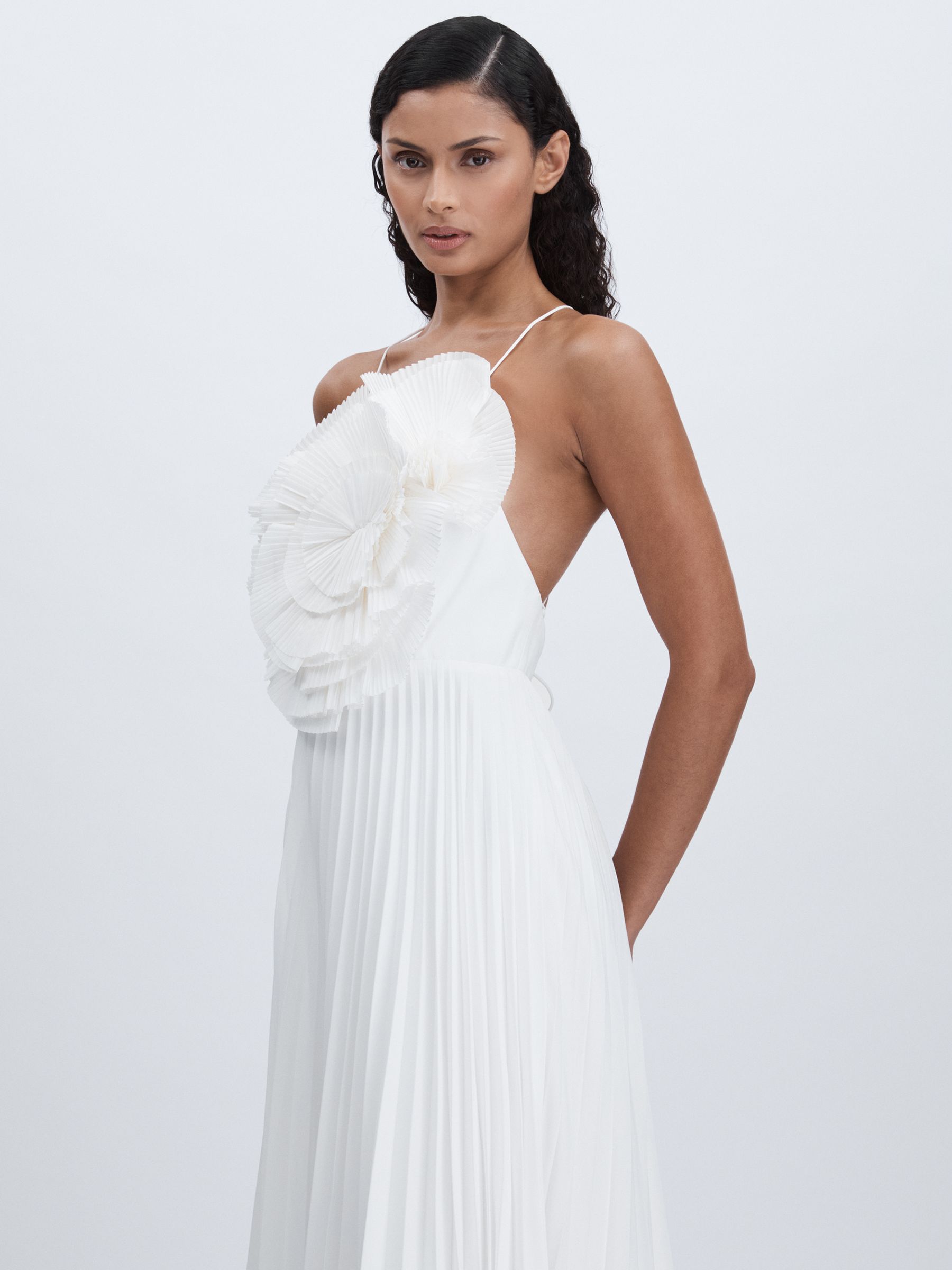 Acler Satin Pleated-Ruffle Maxi Dress in Ivory - Image 3 of 6