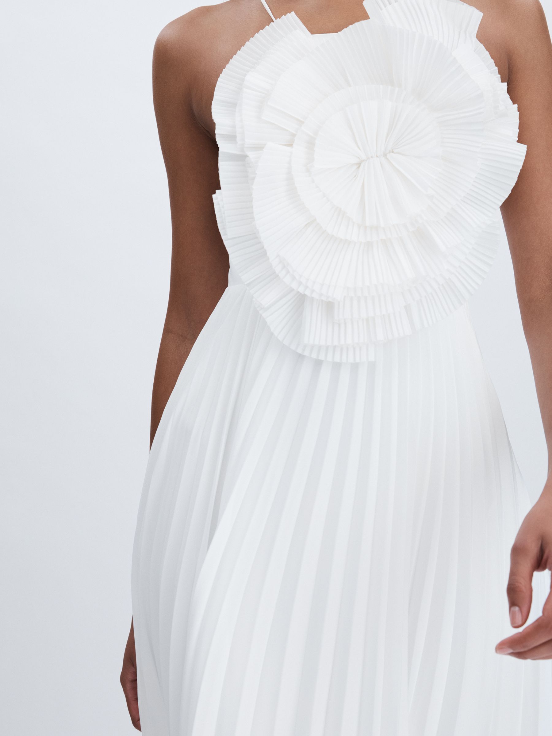 Acler Satin Pleated-Ruffle Maxi Dress in Ivory - Image 4 of 6