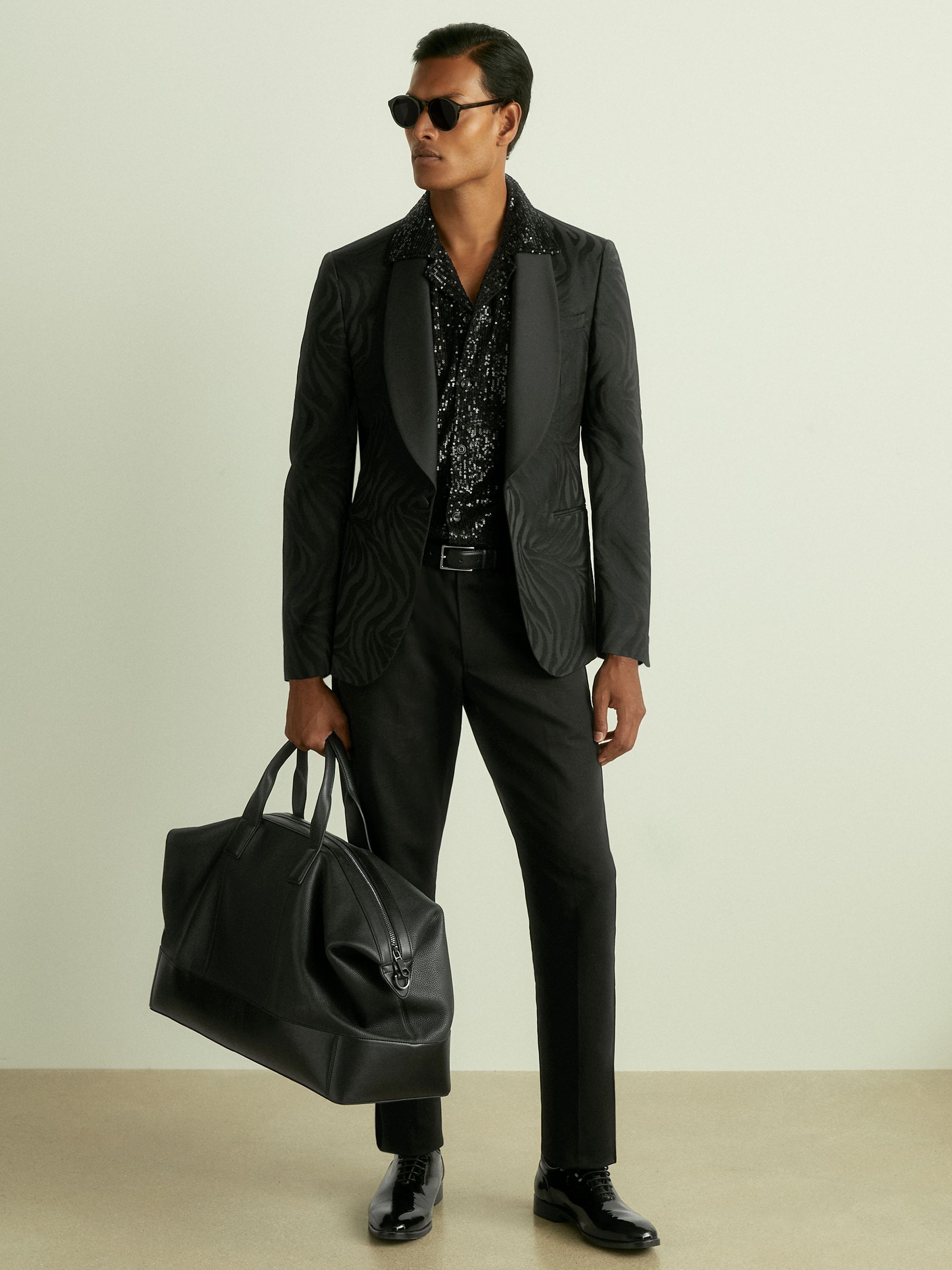 Sequinned Cuban-Collar Shirt in Black - Image 3 of 7