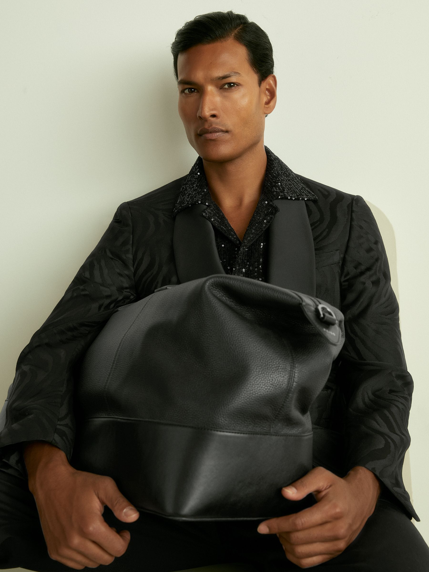 Sequinned Cuban-Collar Shirt in Black - Image 6 of 7