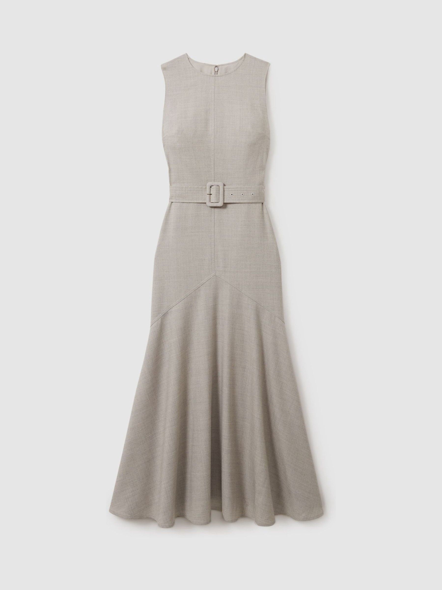 Belted Flared Midi Dress in Grey - Image 2 of 6
