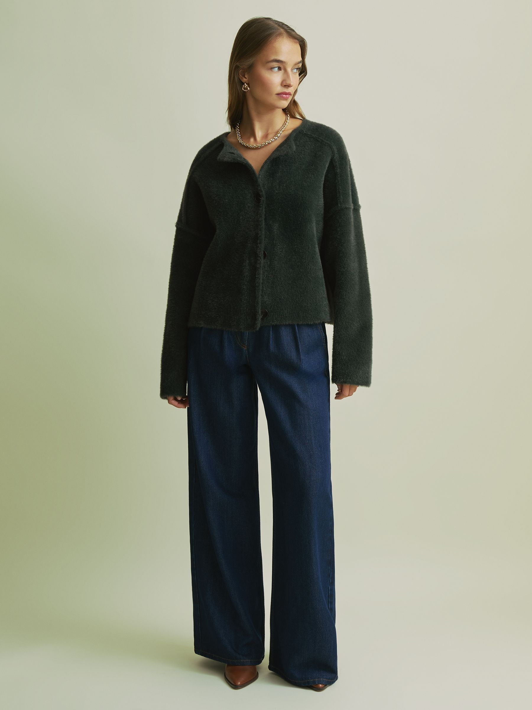 Florere Fluffy Cropped Jacket in Green - Image 3 of 7