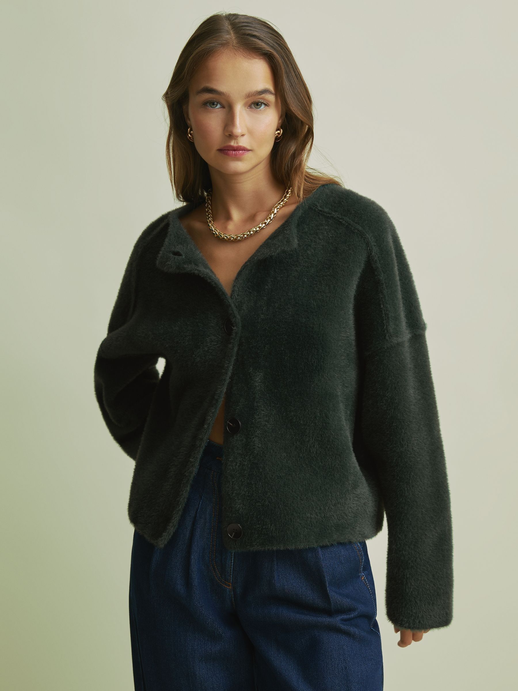Florere Fluffy Cropped Jacket in Green - Image 4 of 7