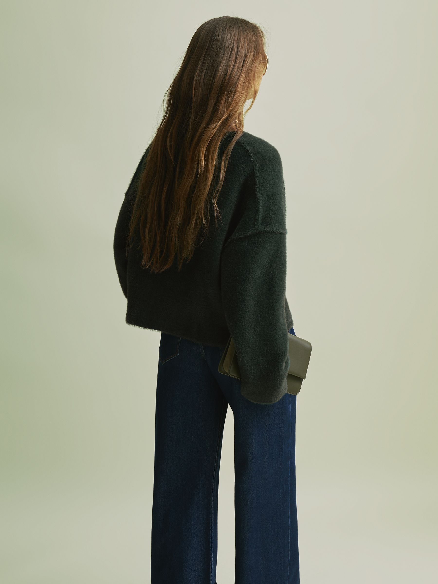 Florere Fluffy Cropped Jacket in Green - Image 5 of 7