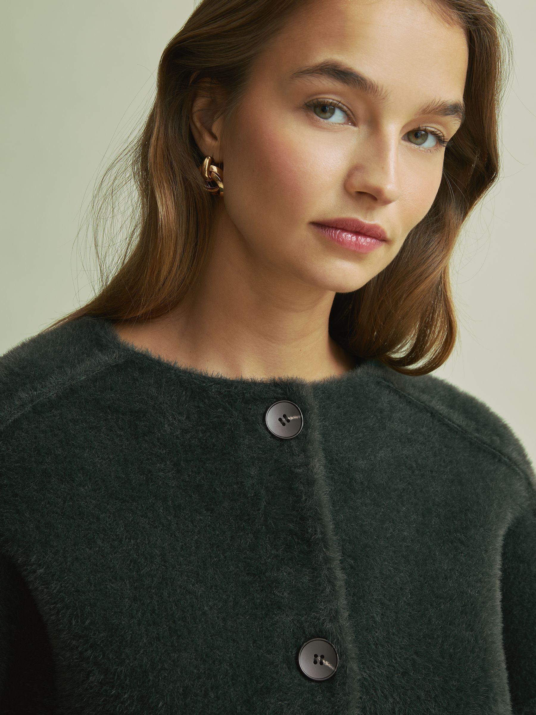 Florere Fluffy Cropped Jacket in Green - Image 6 of 7