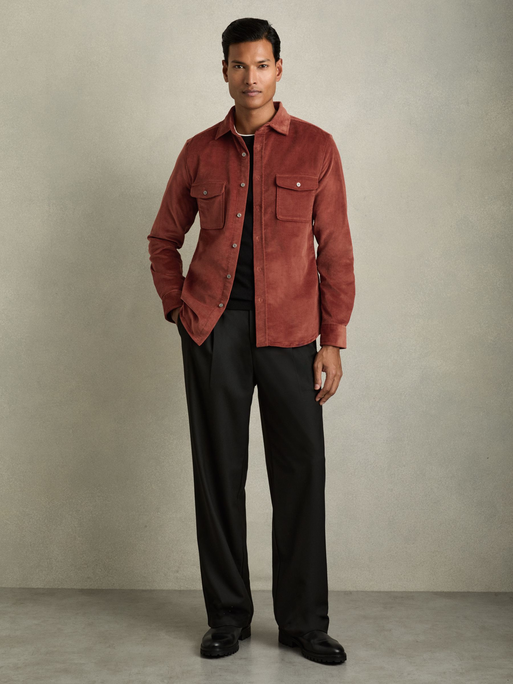 Cotton-Blend Corduroy Overshirt in Rust - Image 3 of 6