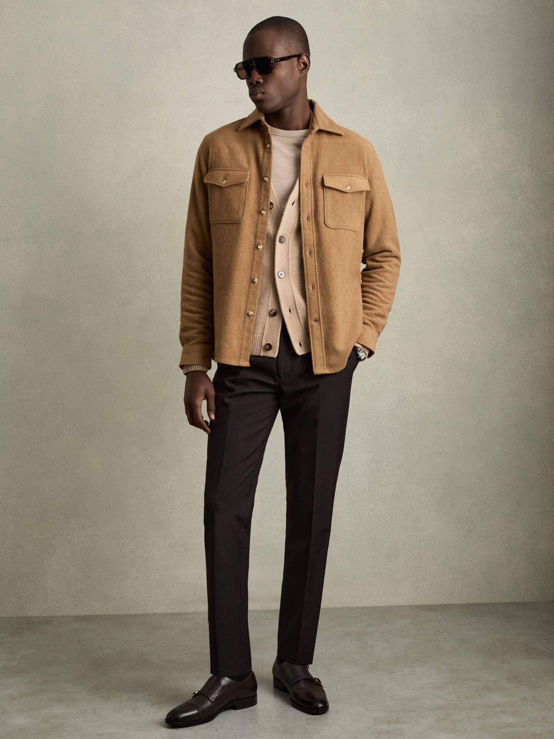Twin-Pocket Overshirt With Wool in Camel - Image 1 of 7