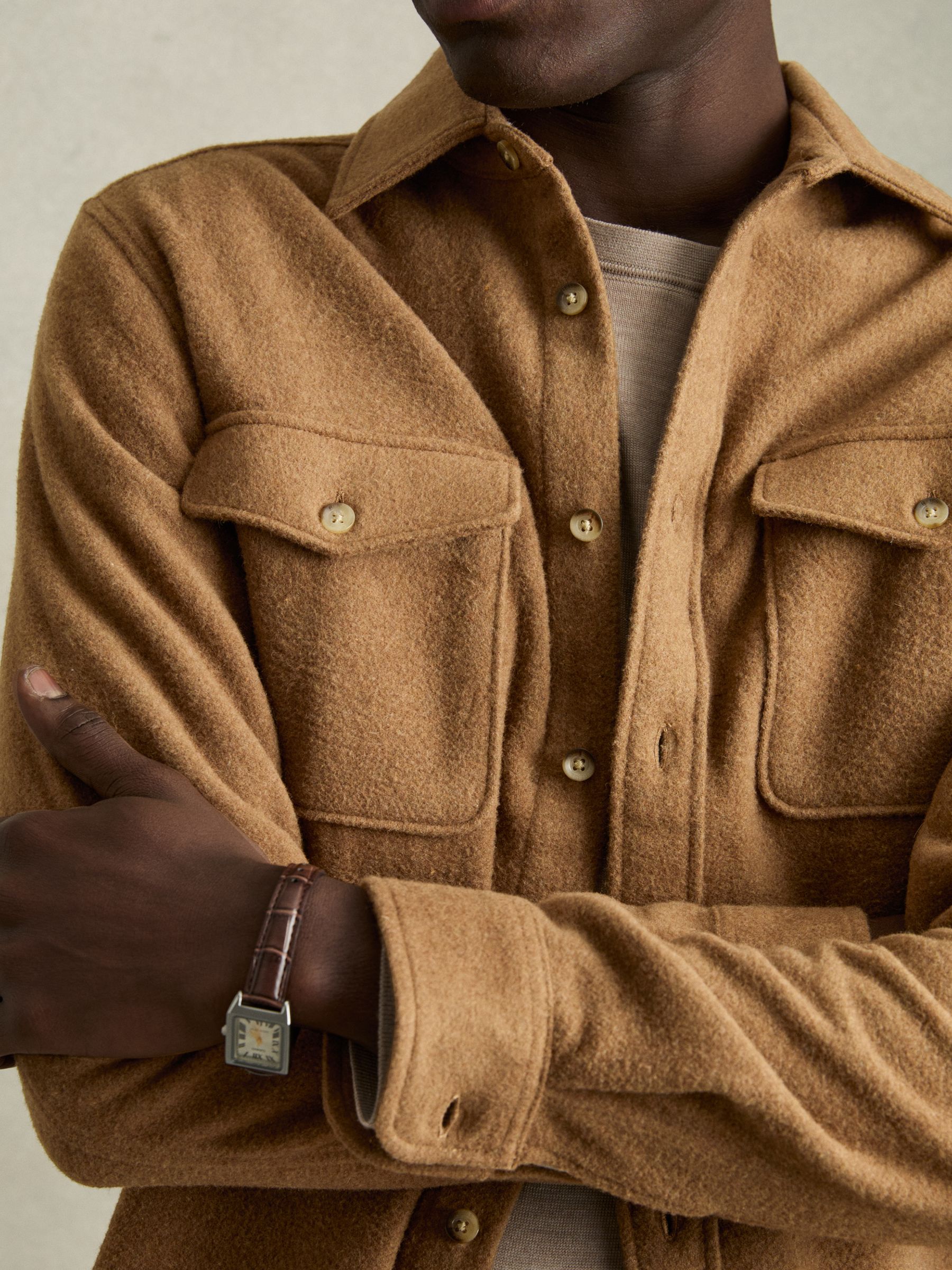 Twin-Pocket Overshirt With Wool in Camel - Image 3 of 7