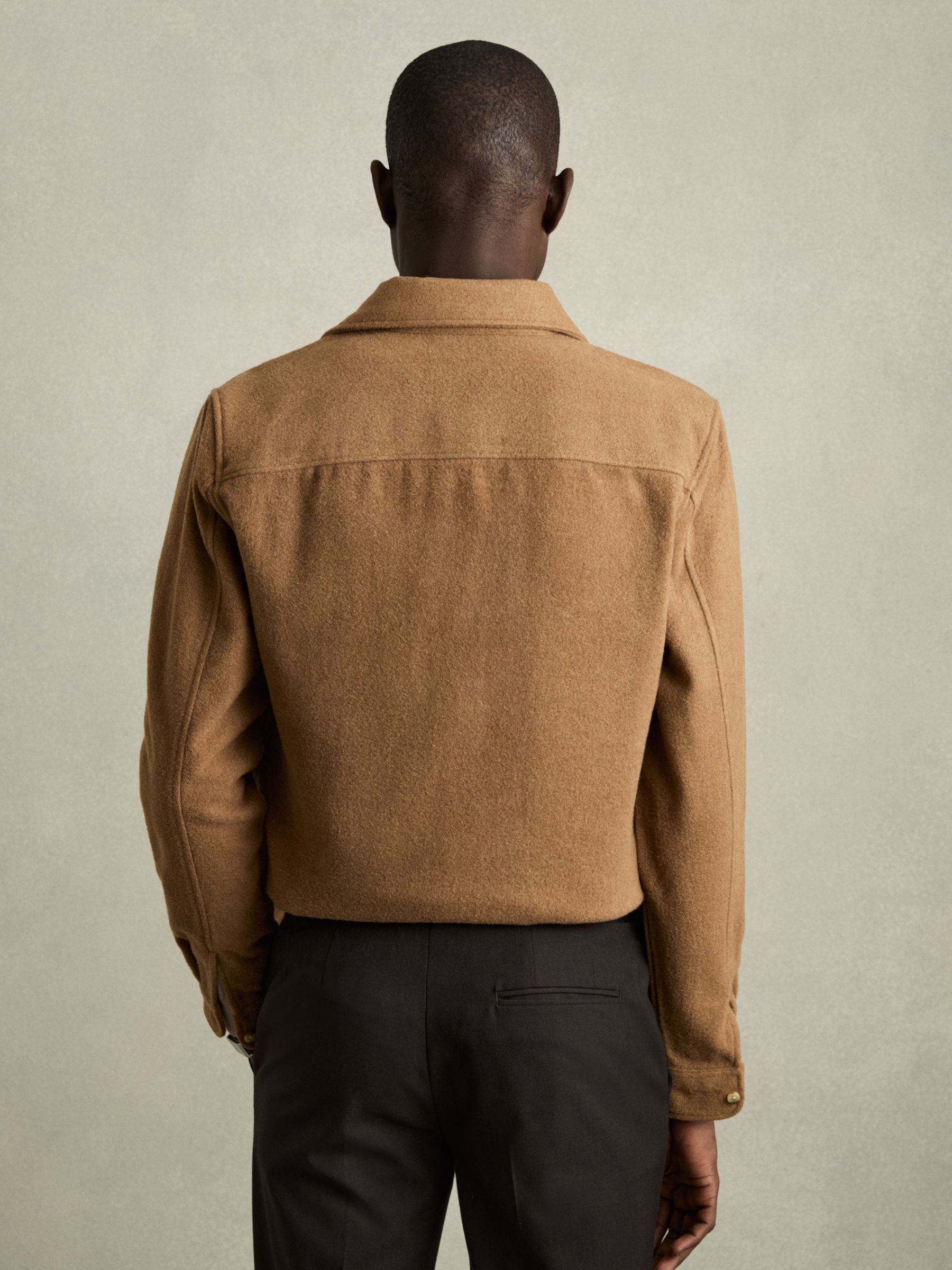 Twin-Pocket Overshirt With Wool in Camel - Image 4 of 7