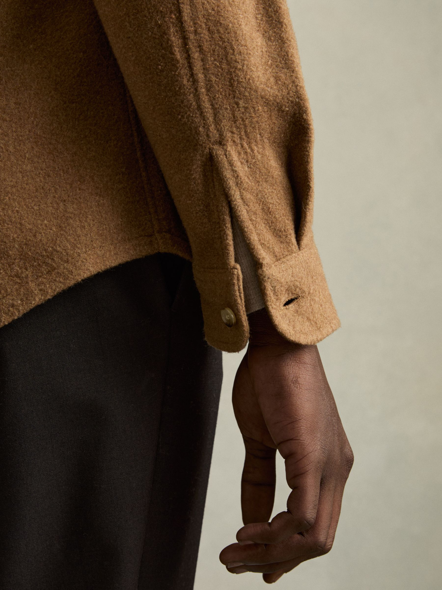 Twin-Pocket Overshirt With Wool in Camel - Image 6 of 7
