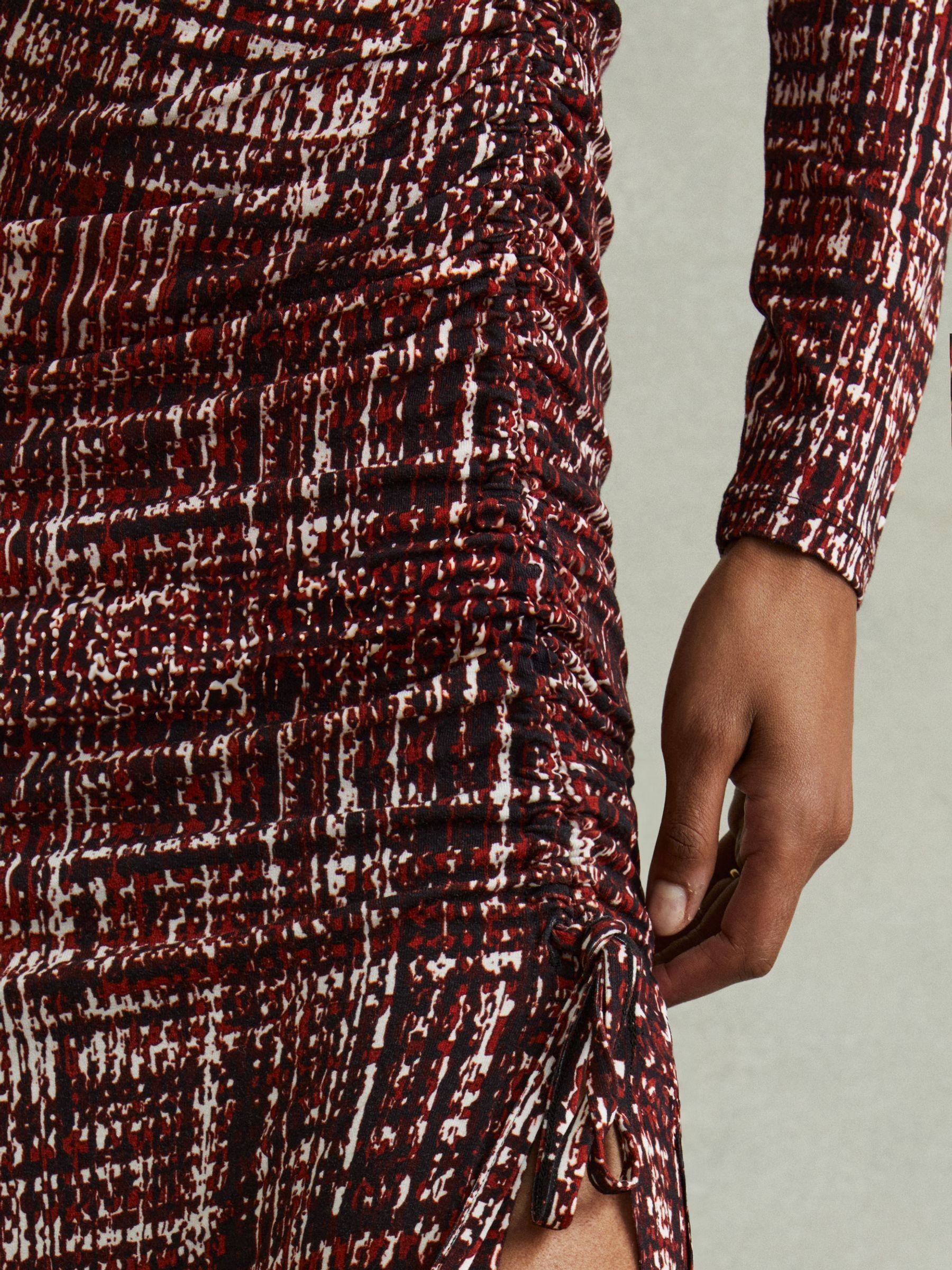 Printed Ruched Midi Dress in Red - Image 3 of 5