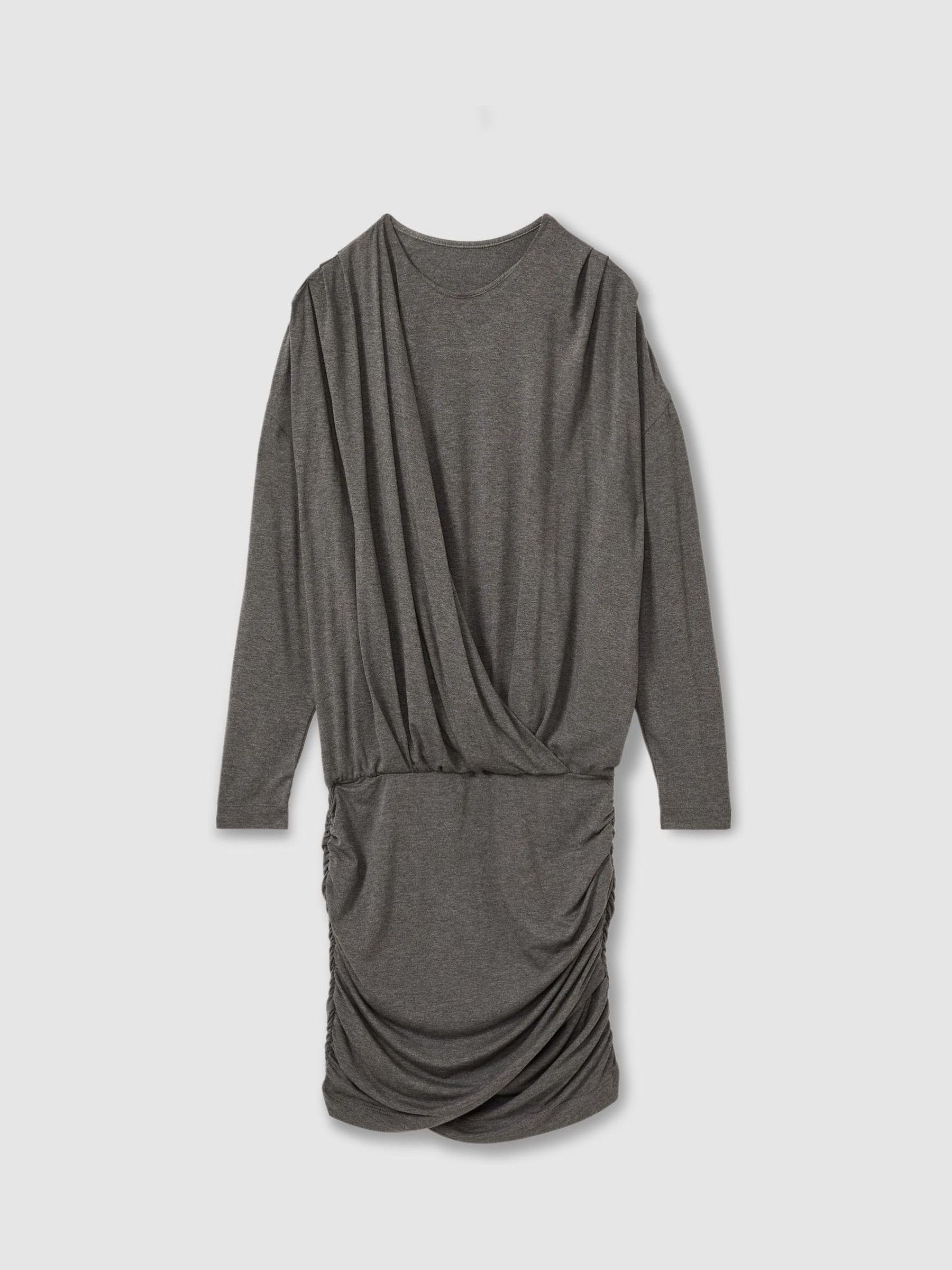 Jersey Ruched Blouson Sleeve Mini Dress in Grey - Image 2 of 5