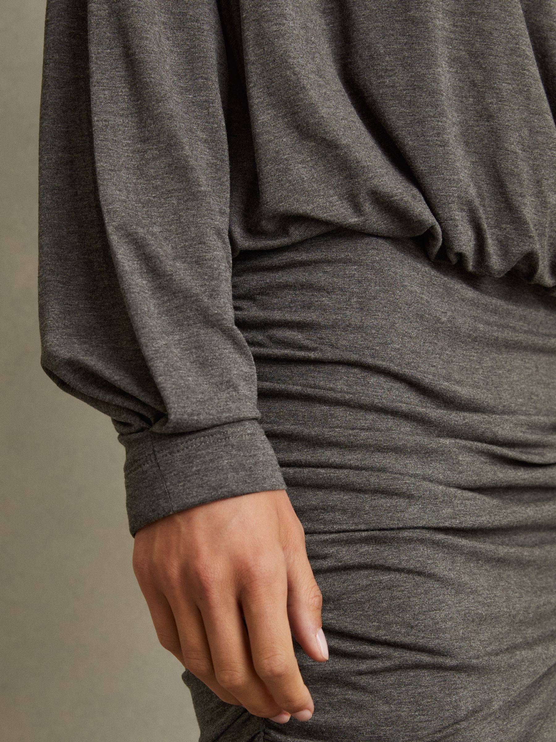 Jersey Ruched Blouson Sleeve Mini Dress in Grey - image 3