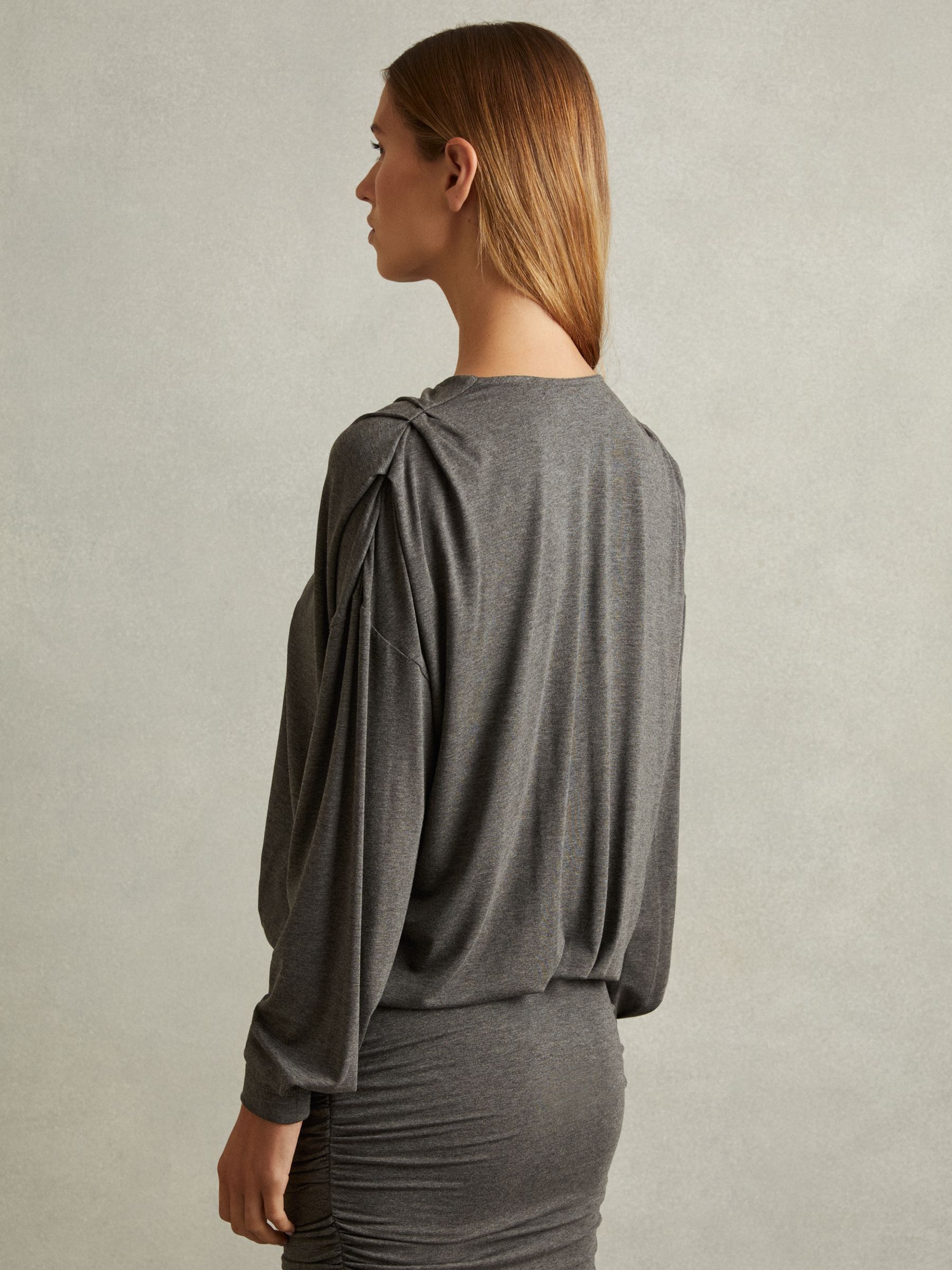 Jersey Ruched Blouson Sleeve Mini Dress in Grey - Image 4 of 5