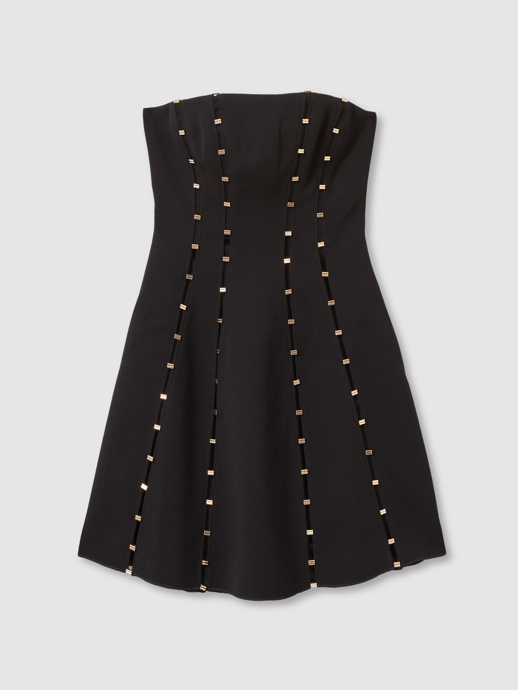 Acler Strapless Crepe Bar-Seam Black Mini Dress in Black - Image 2 of 7