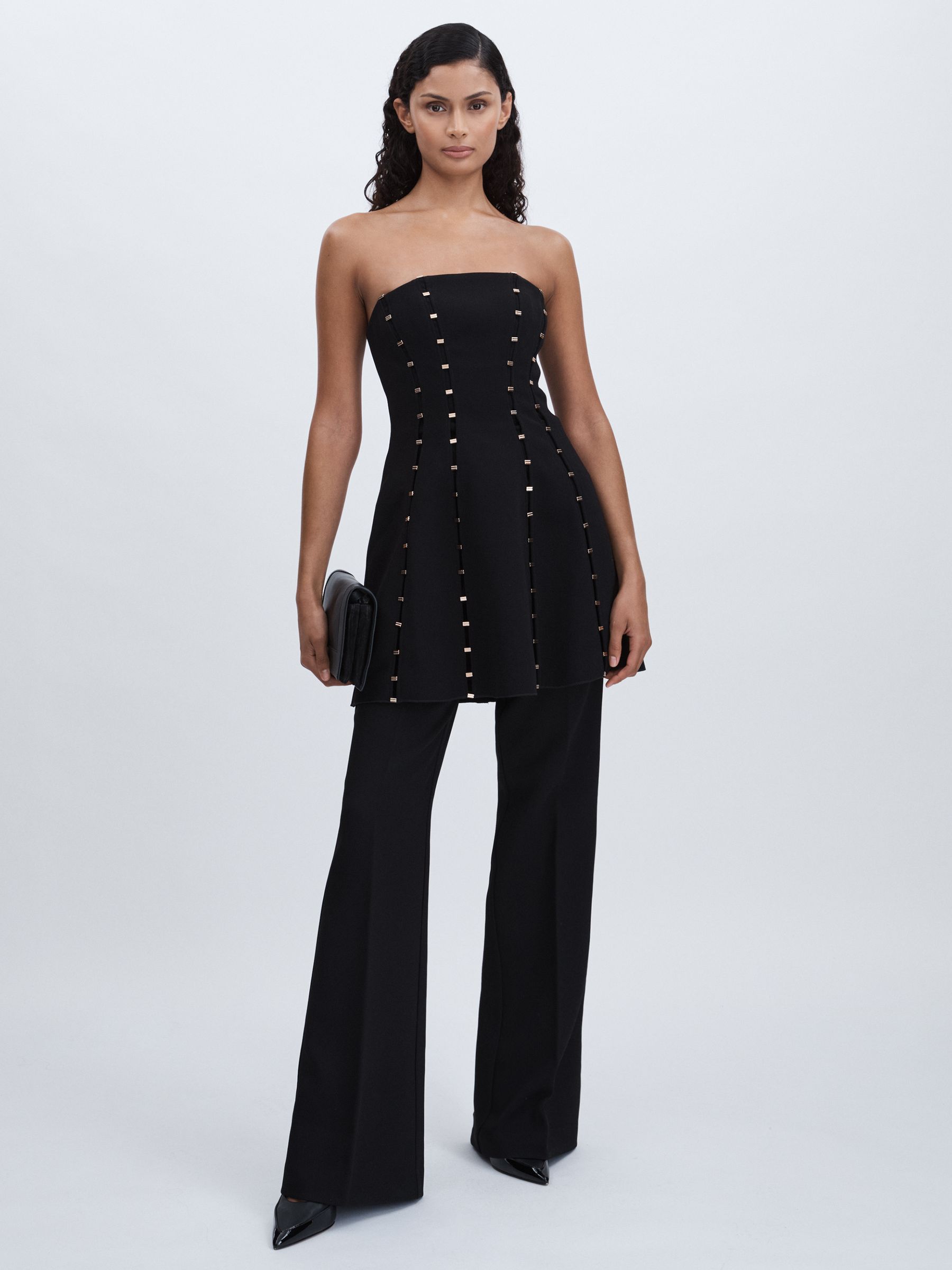 Acler Strapless Crepe Bar-Seam Black Mini Dress in Black - Image 6 of 7