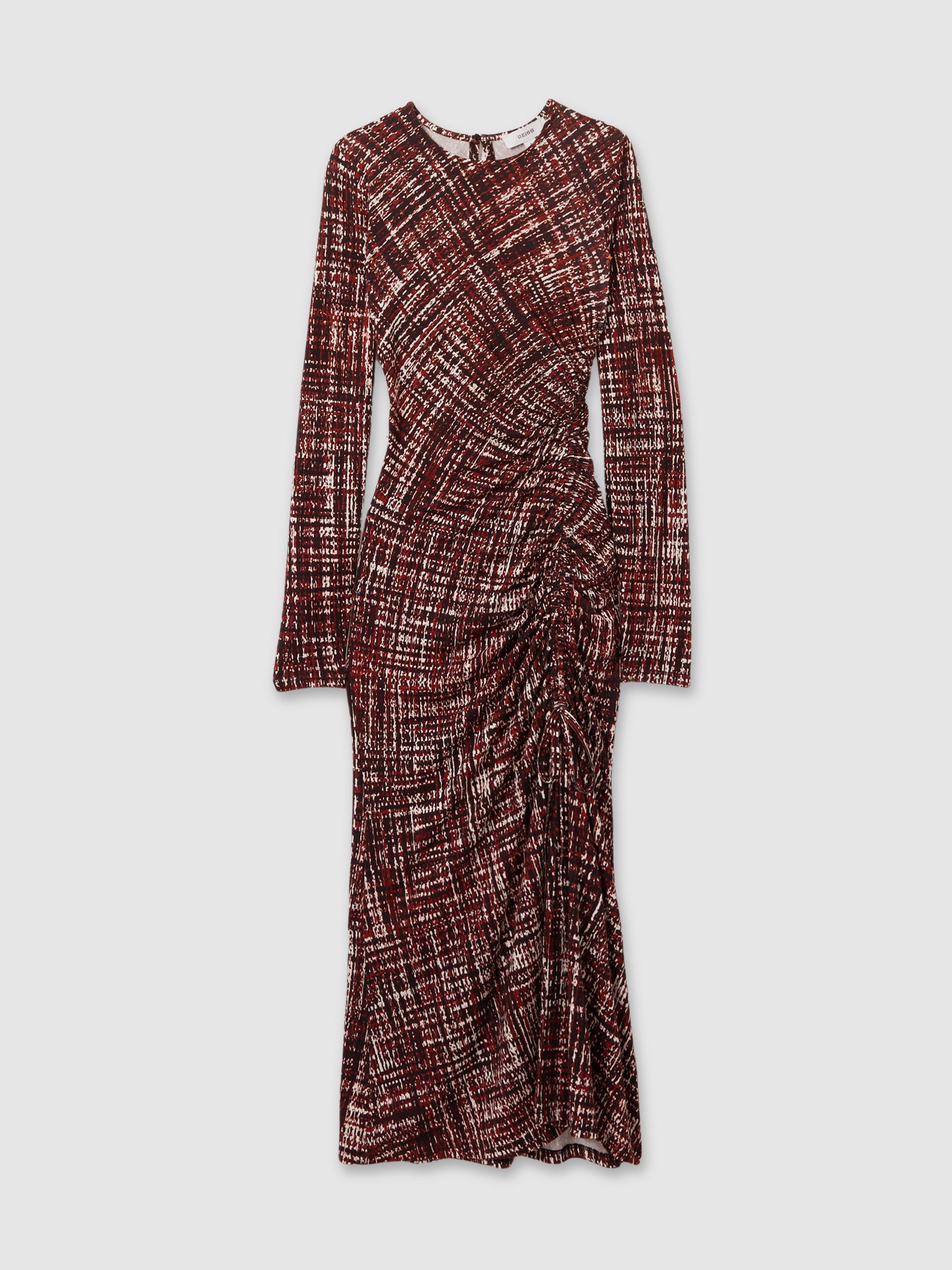 Petite Printed Ruched Midi Dress in Red - Image 2 of 7