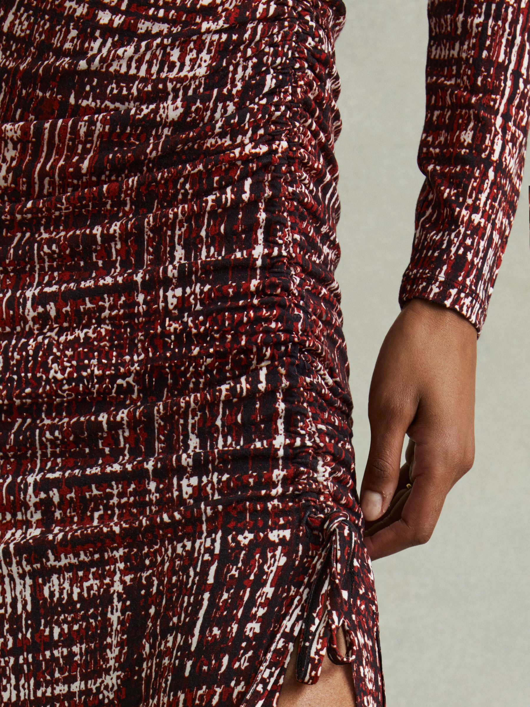 Petite Printed Ruched Midi Dress in Red - Image 4 of 7