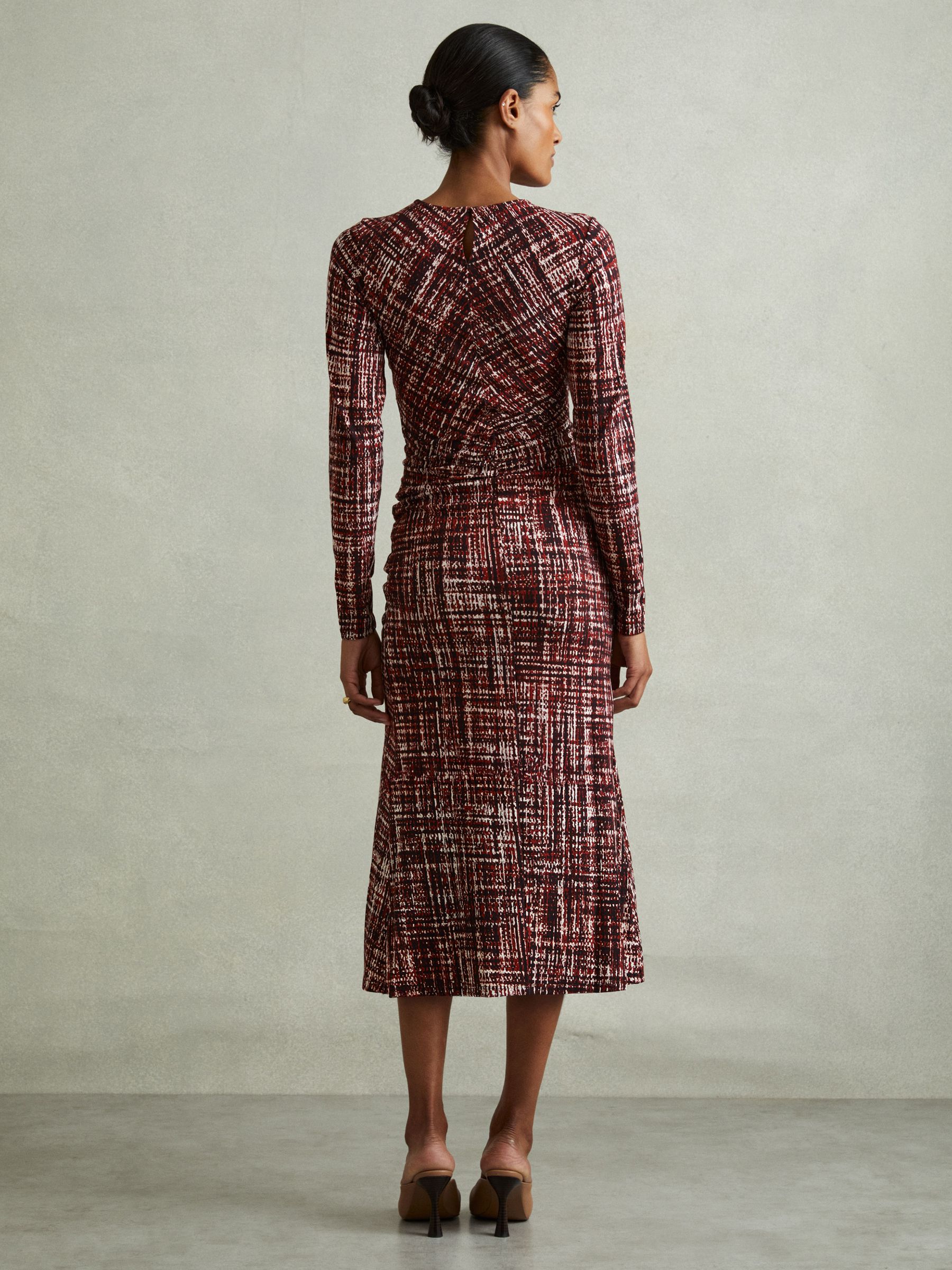 Petite Printed Ruched Midi Dress in Red - Image 5 of 7
