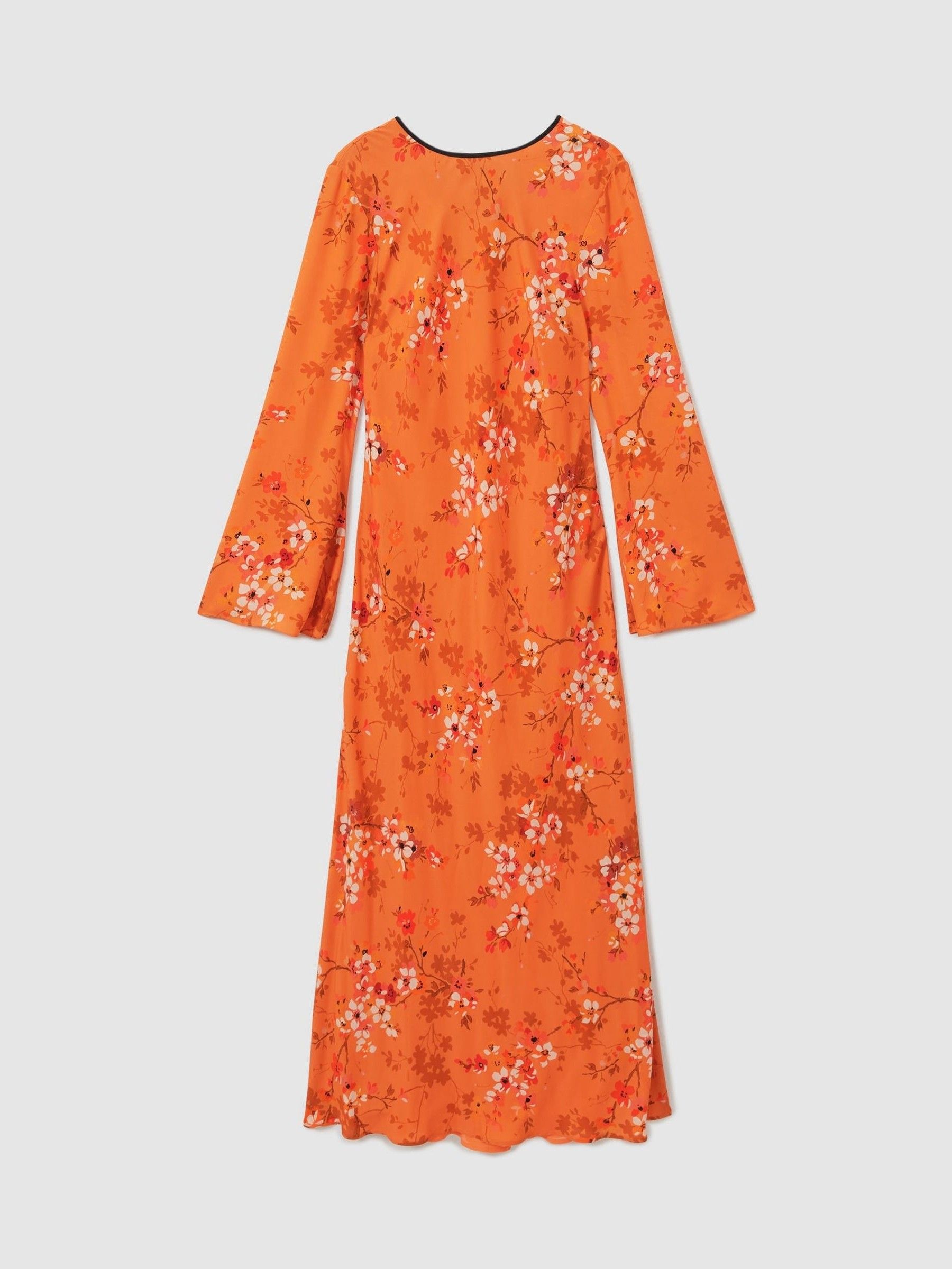 Florere Flute Sleeve Midi Dress in Orange - Image 2 of 6