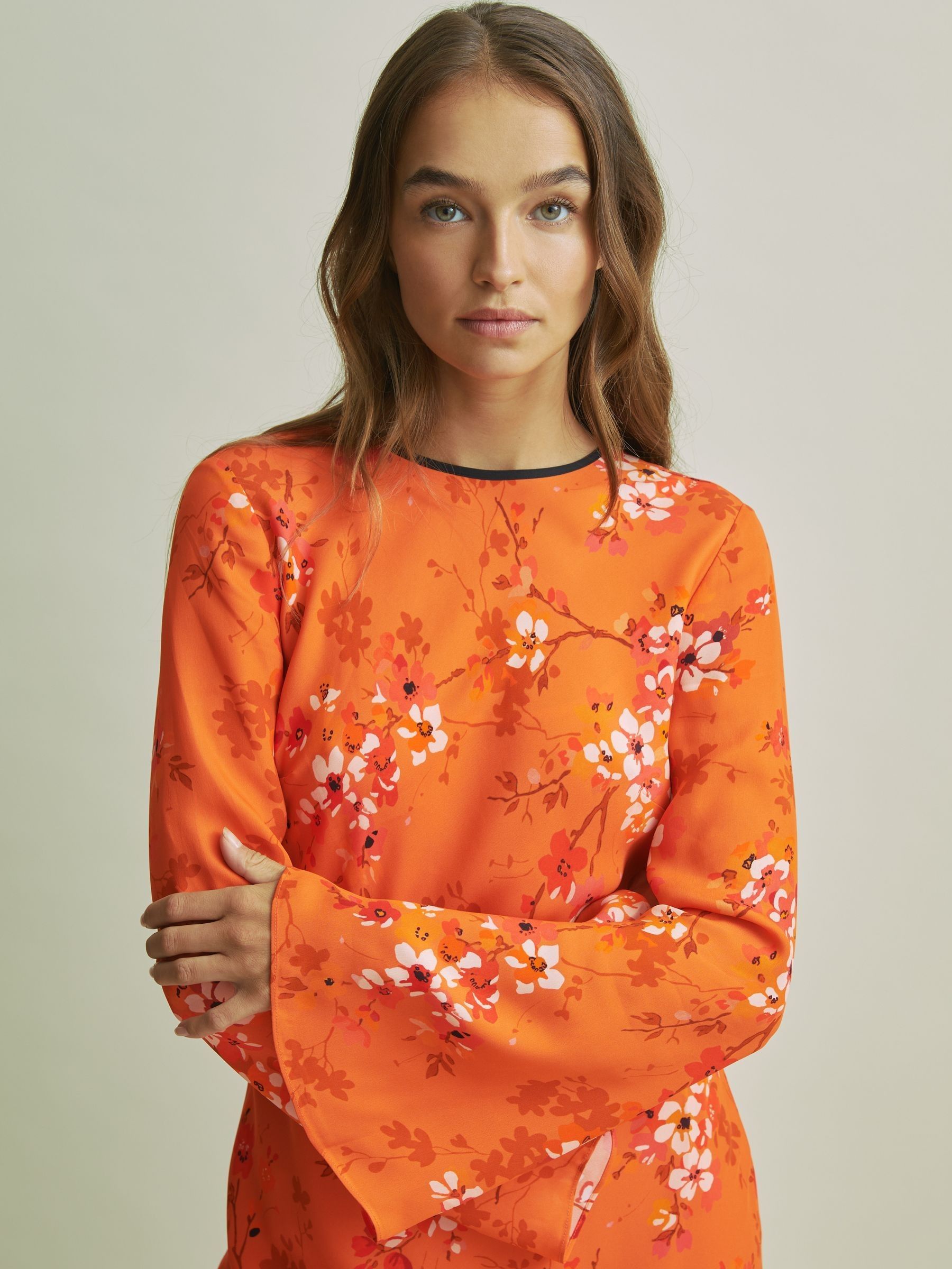 Florere Flute Sleeve Midi Dress in Orange - Image 3 of 6