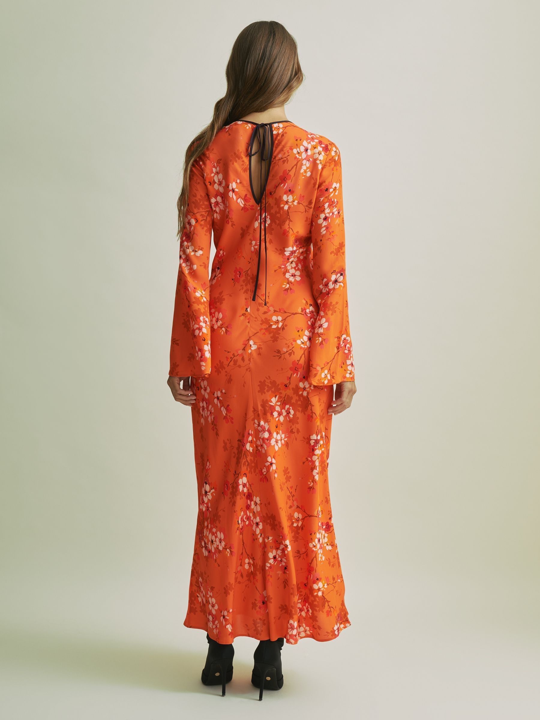 Florere Flute Sleeve Midi Dress in Orange - Image 4 of 6