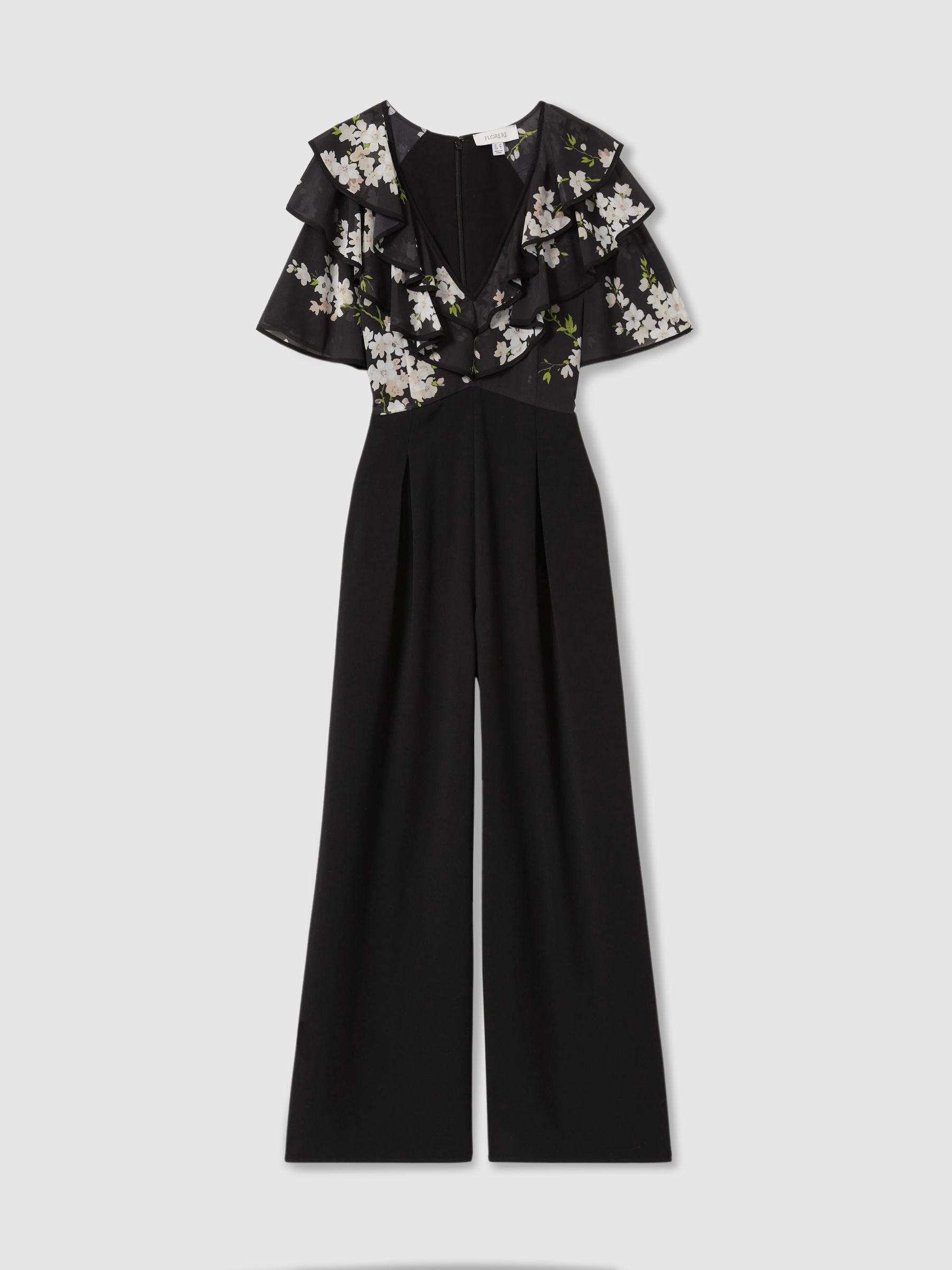 Florere Frill Sleeve Wide Leg Black Jumpsuit in Black - Image 2 of 7
