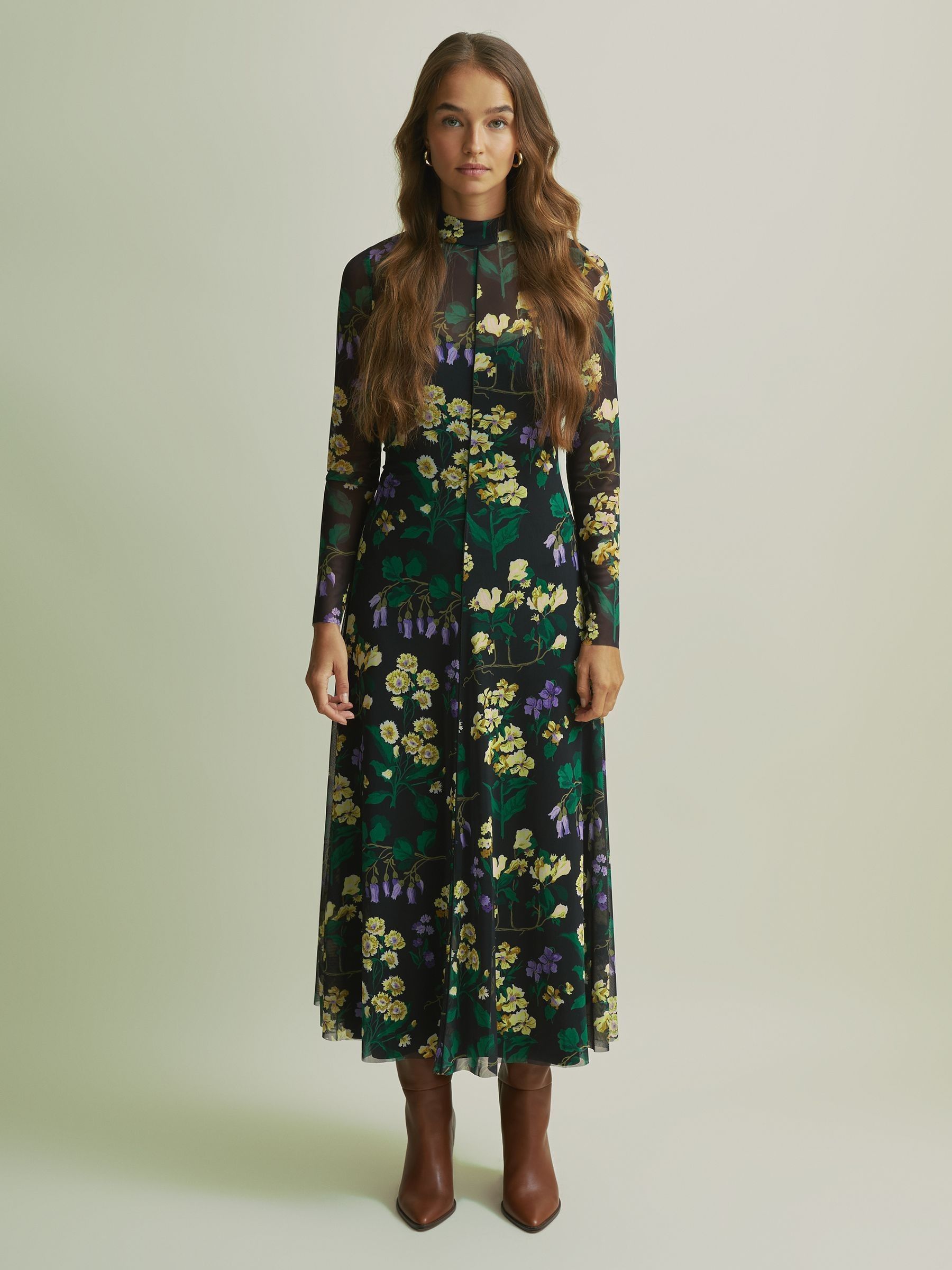 Florere Fit-and-Flare Mesh Midi Dress in Multi - Image 1 of 6