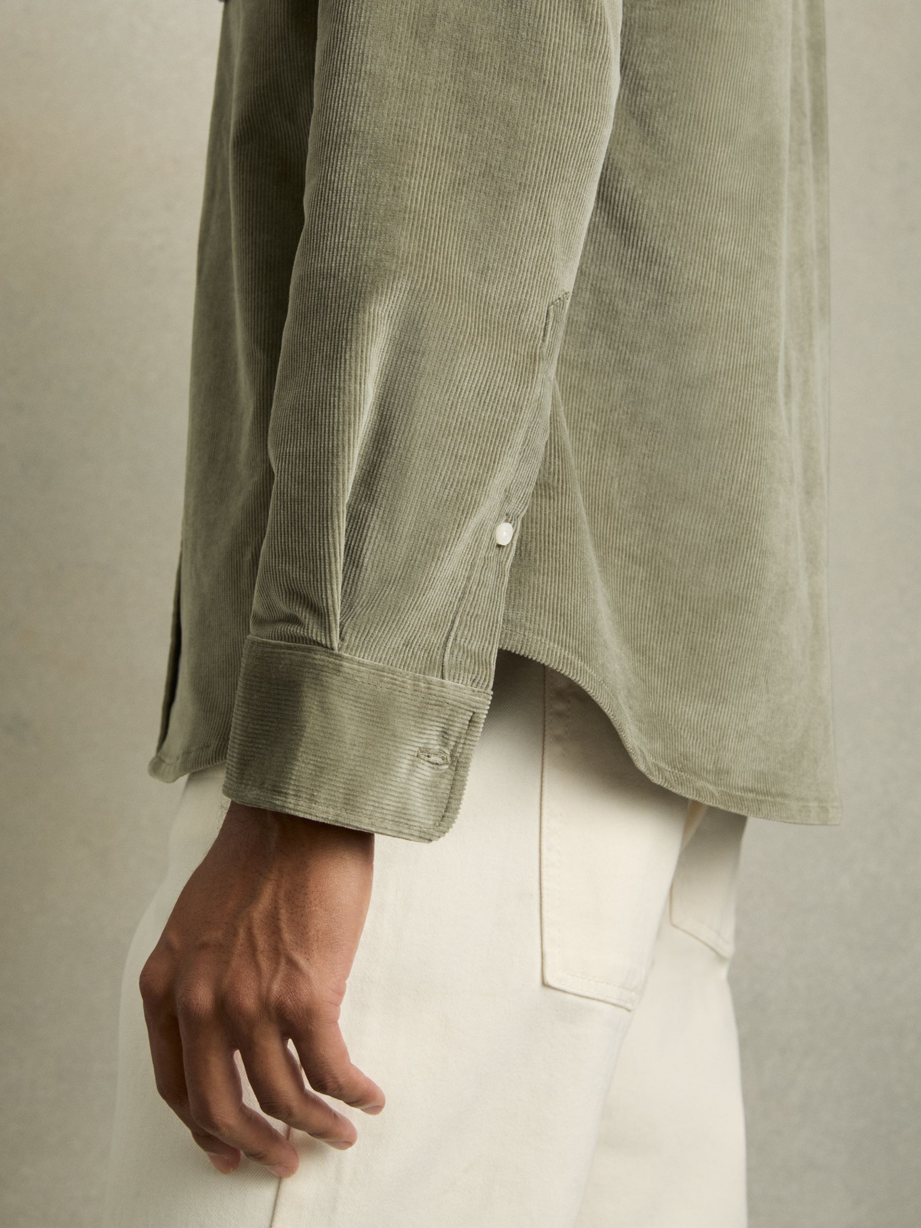 Cotton-Blend Corduroy Overshirt in Sage - Image 3 of 6