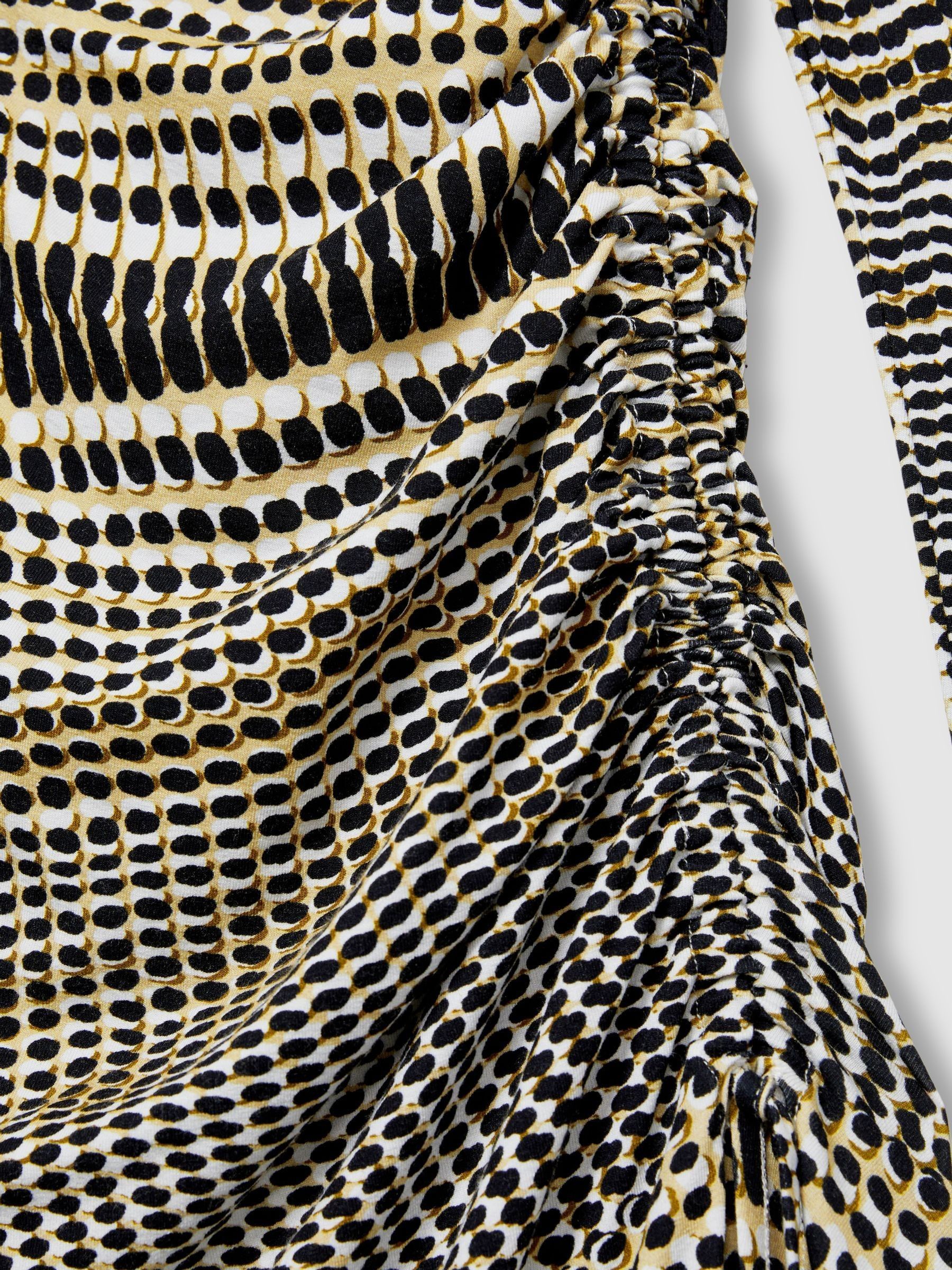 Printed Ruched Midi Dress in Black/Olive - Image 7 of 7
