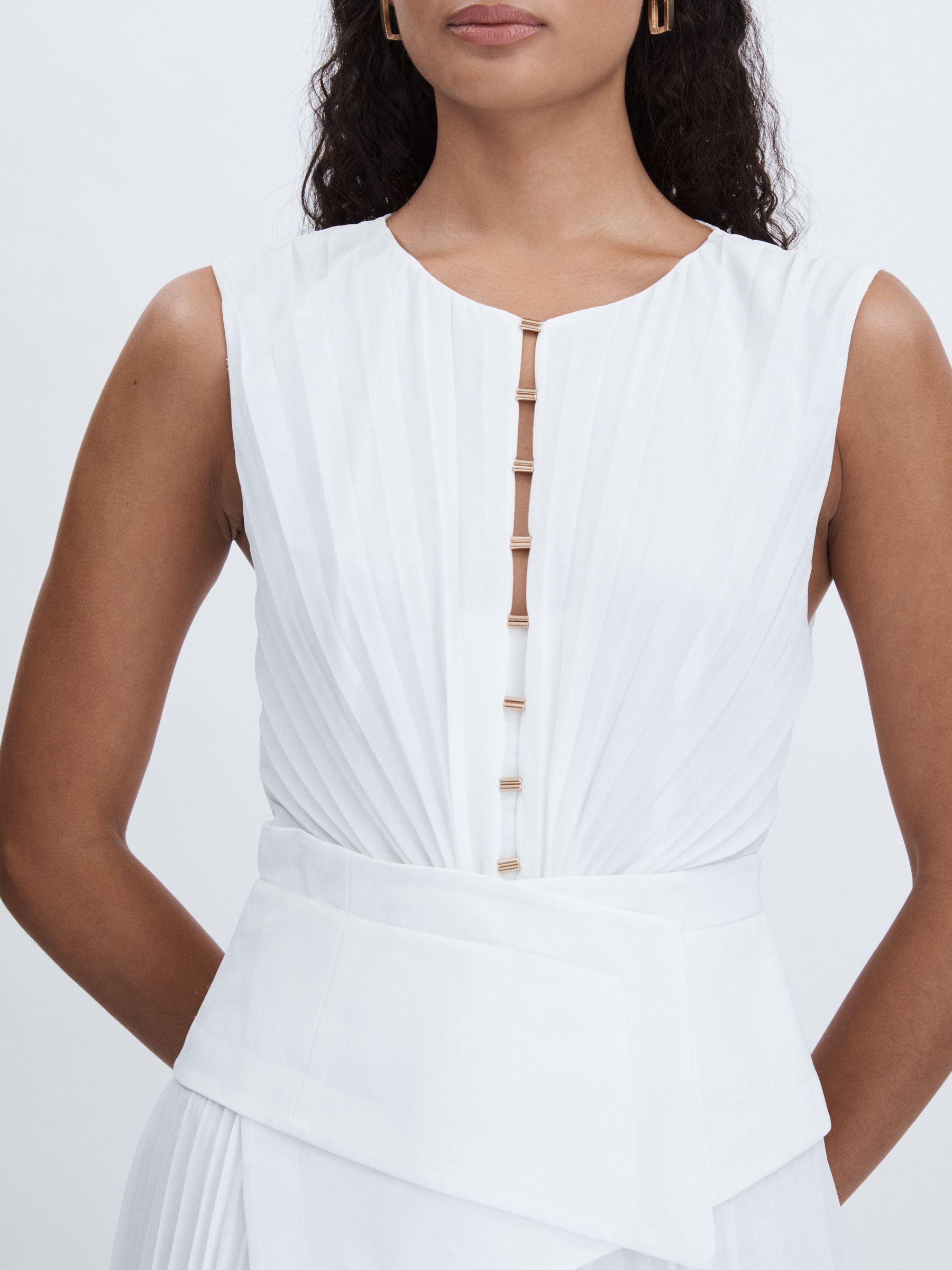Acler Pleated Waist Panel Midi Dress in Ivory - Image 3 of 5