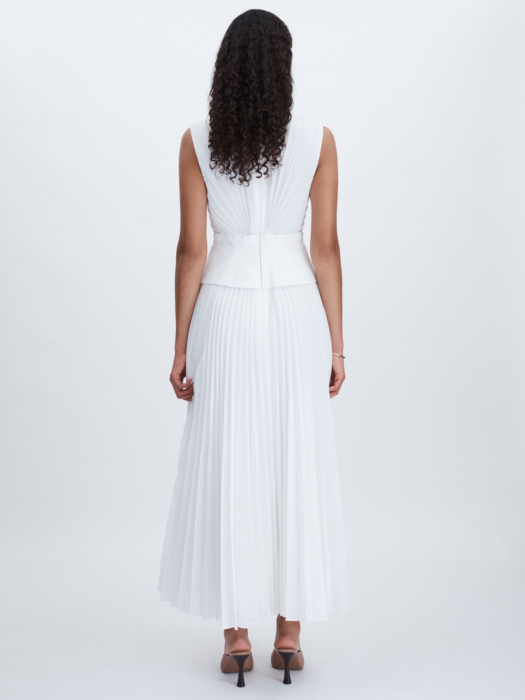 Acler Pleated Waist Panel Midi Dress in Ivory - Image 4 of 5