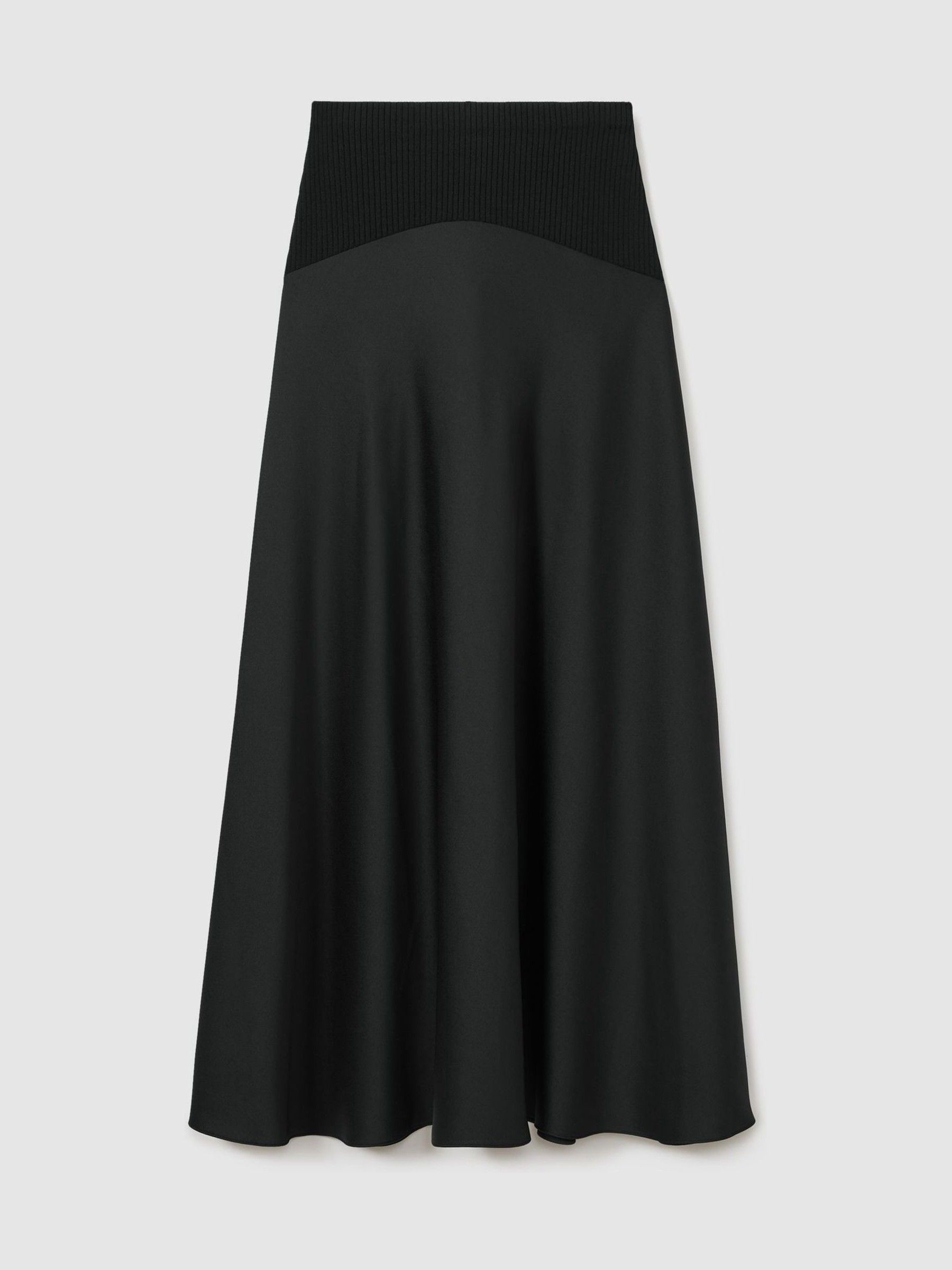 Florere Hybrid Satin Midi Black Skirt in Black - Image 2 of 6