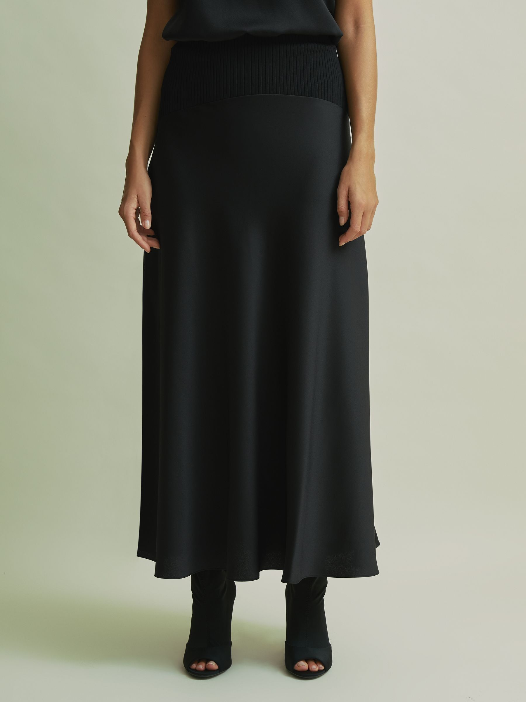 Florere Hybrid Satin Midi Black Skirt in Black - Image 4 of 6