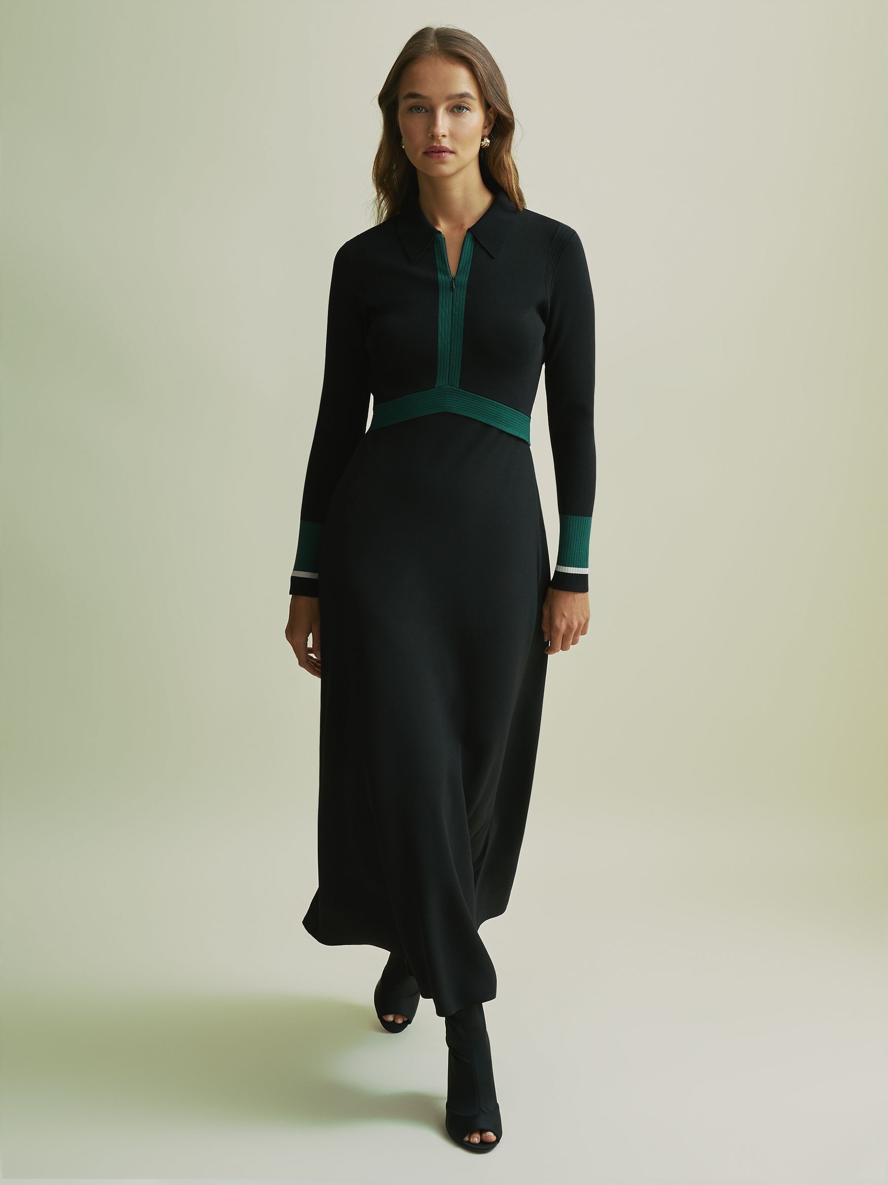 Florere Hybrid Knit Zip-Front Midi Black Dress in Black - Image 1 of 6
