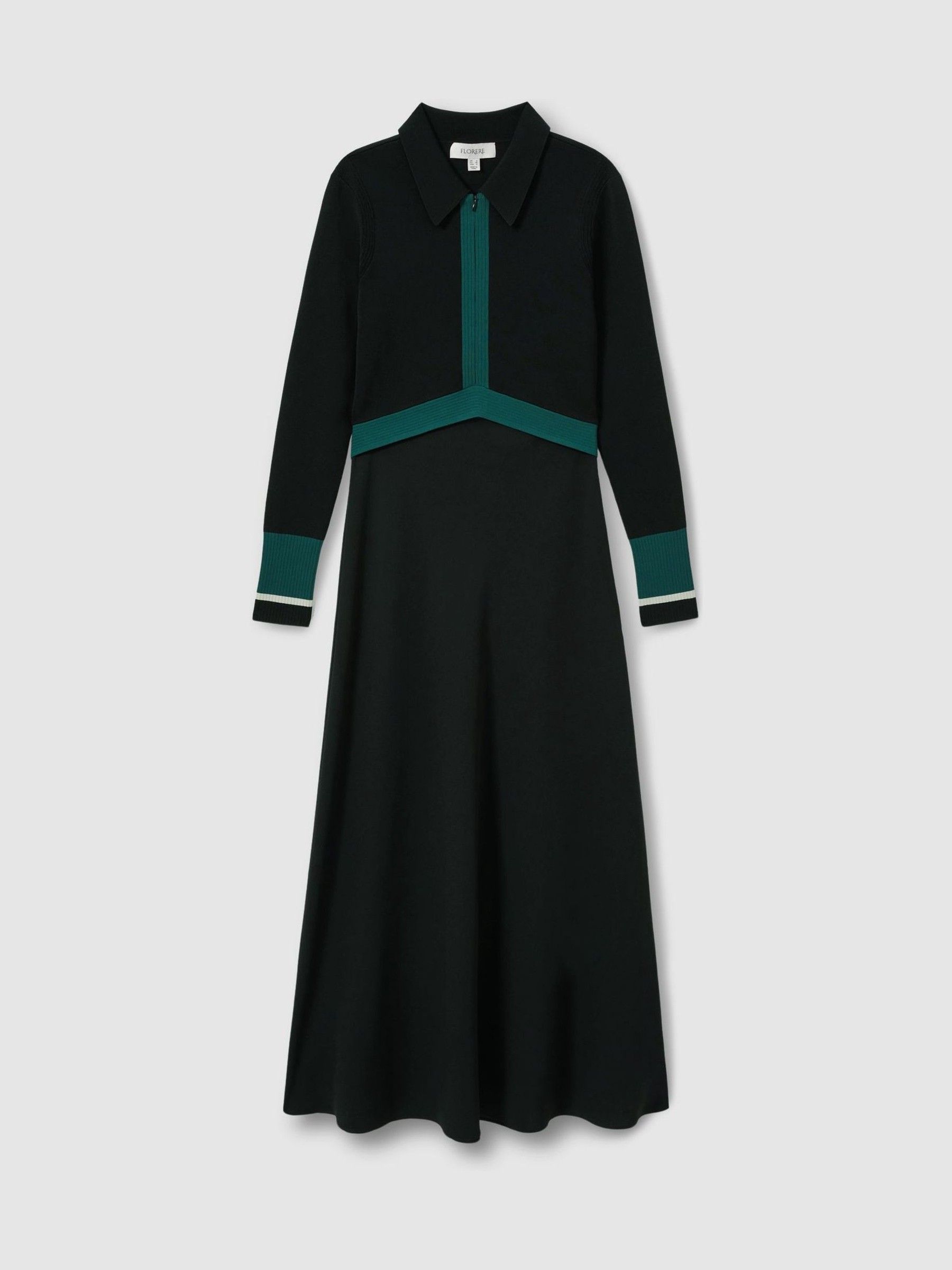 Florere Hybrid Knit Zip-Front Midi Black Dress in Black - Image 2 of 6