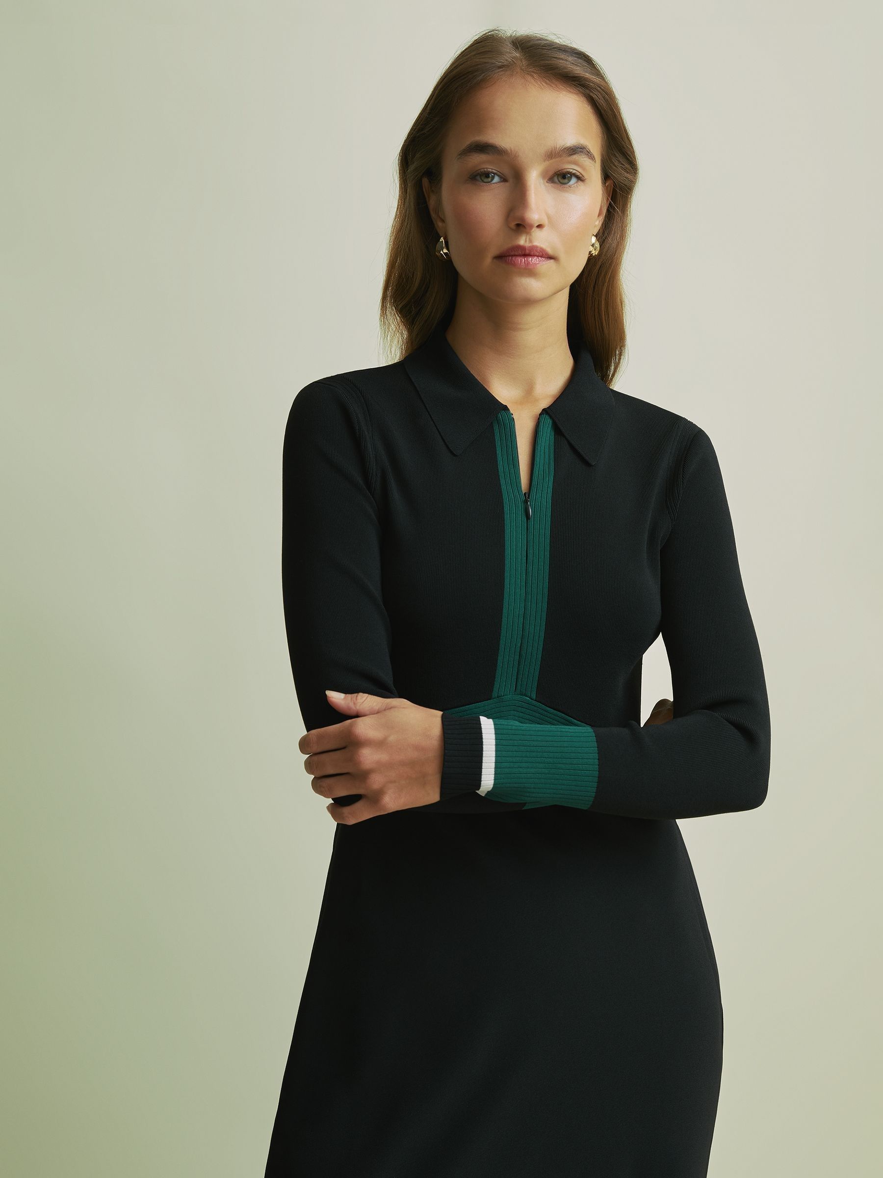 Florere Hybrid Knit Zip-Front Midi Black Dress in Black - Image 3 of 6