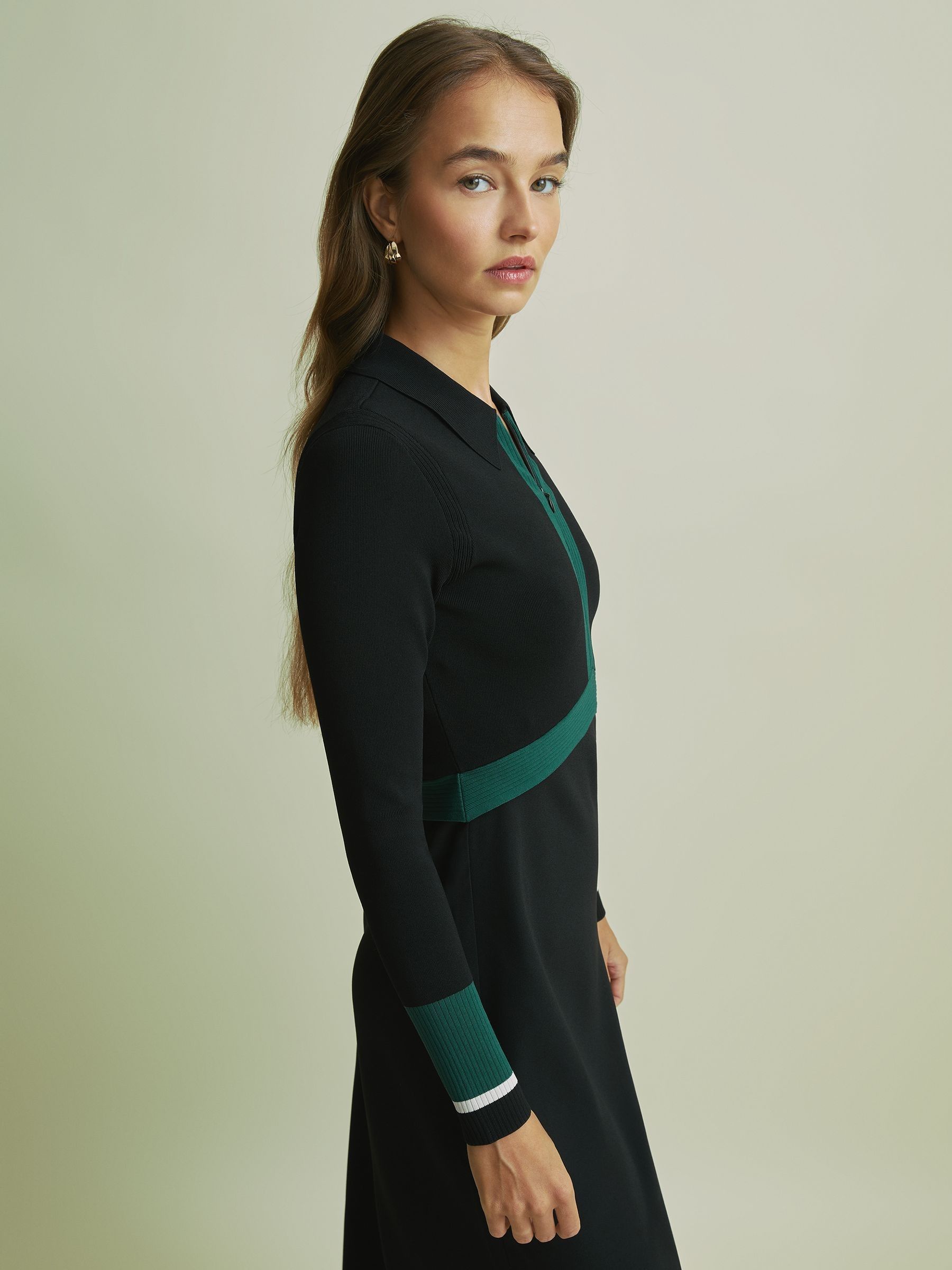 Florere Hybrid Knit Zip-Front Midi Black Dress in Black - Image 4 of 6
