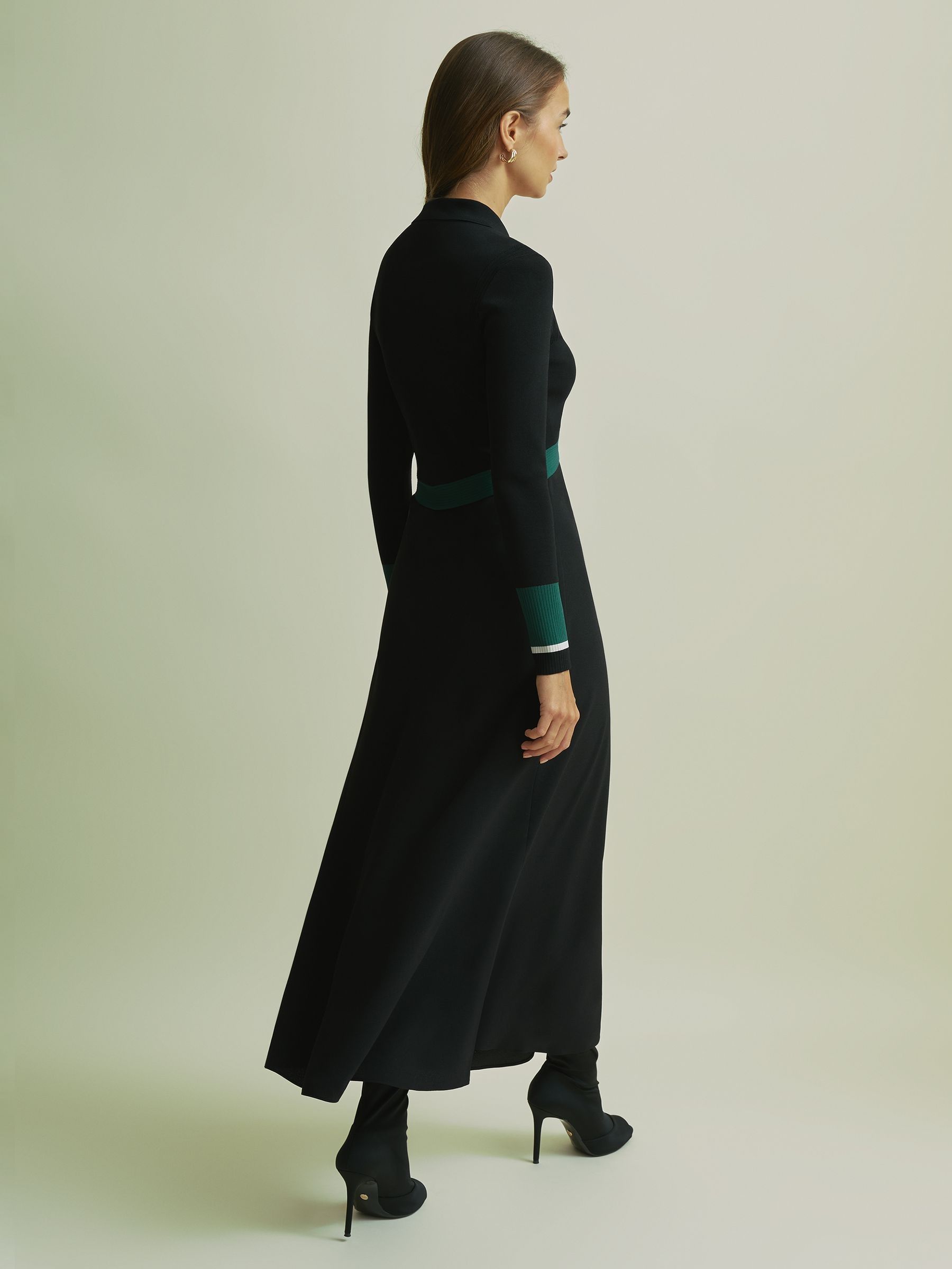 Florere Hybrid Knit Zip-Front Midi Black Dress in Black - Image 5 of 6