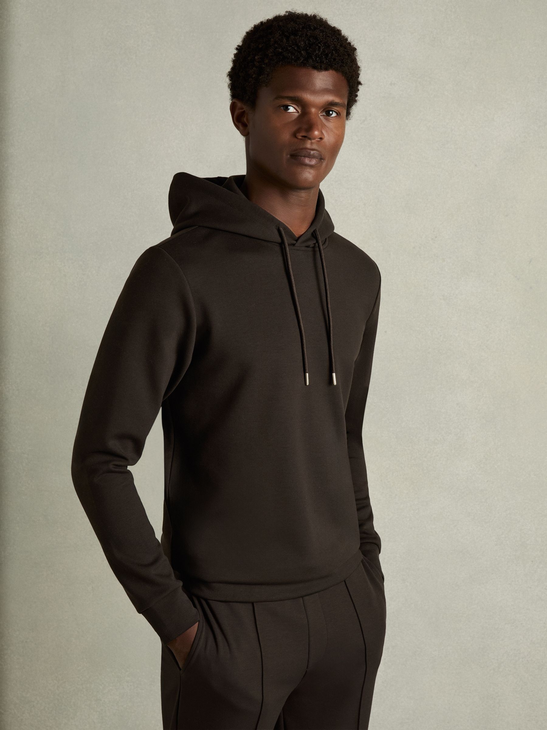 Interlock Jersey Hoodie in Chocolate Brown - Image 1 of 6