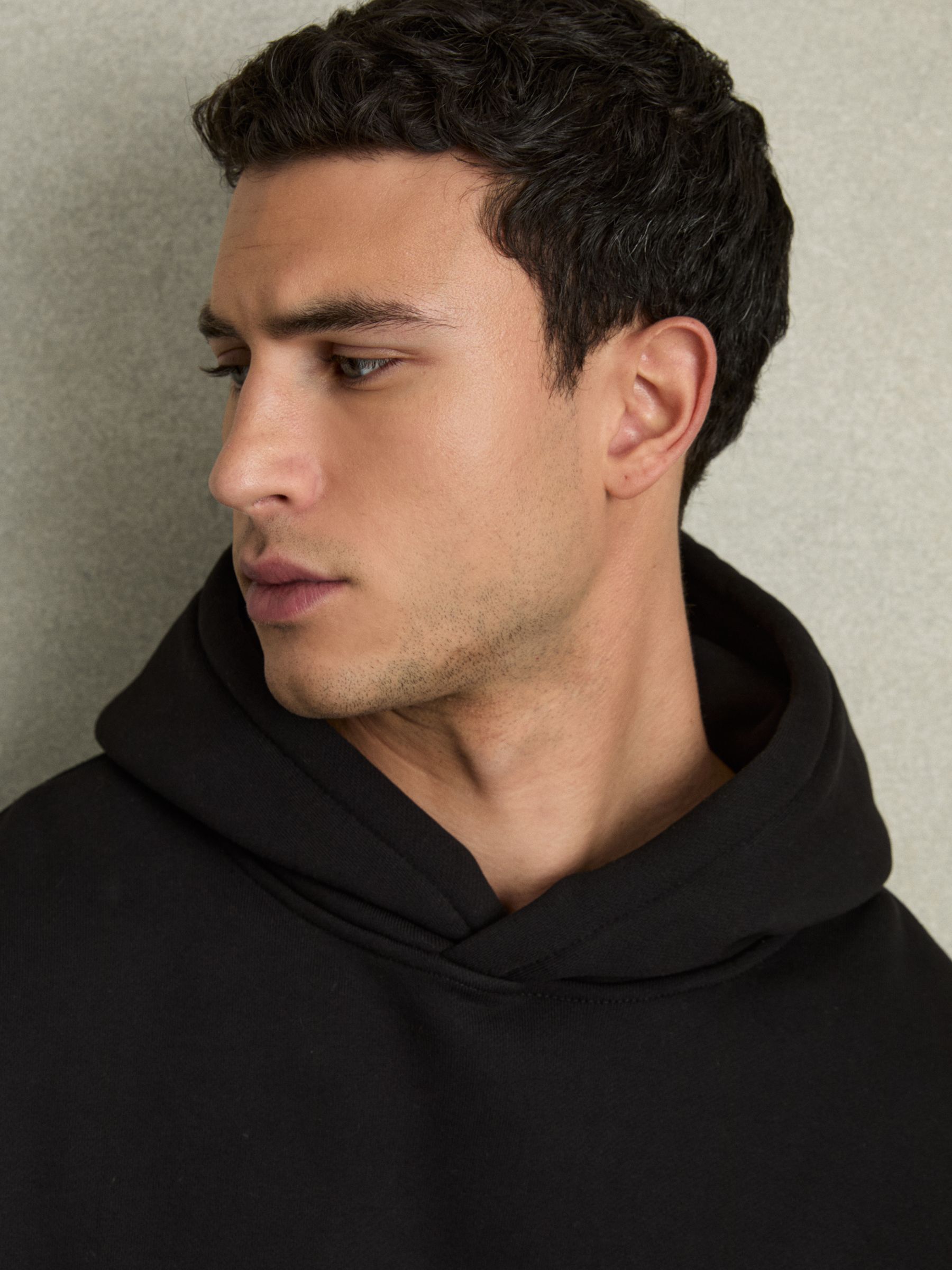 Cotton Fleece-Back Hoodie in Black - Image 4 of 6