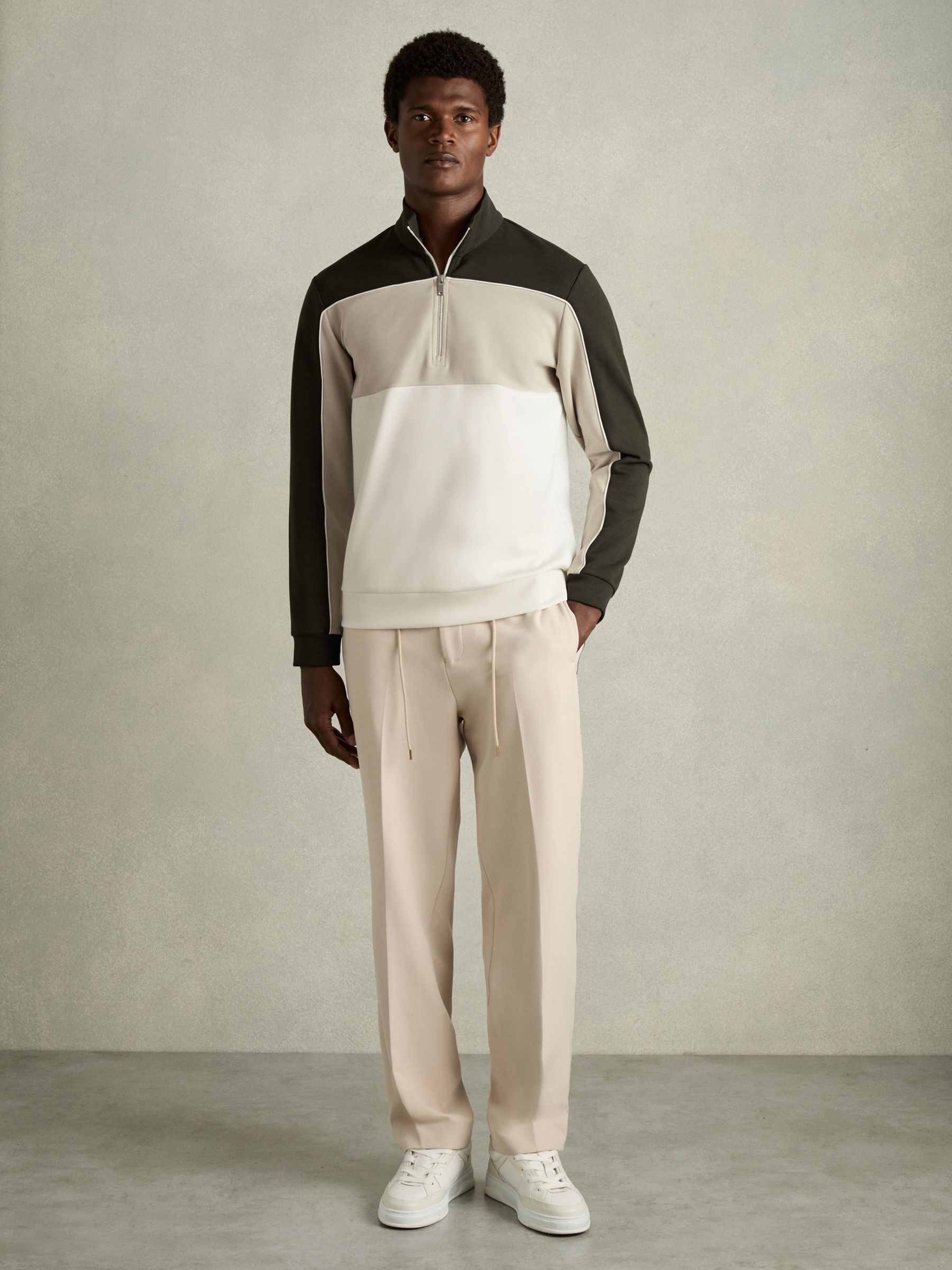 Interlock Colour-Block Half-Zip Sweatshirt in Forest Green/Off White - image 3