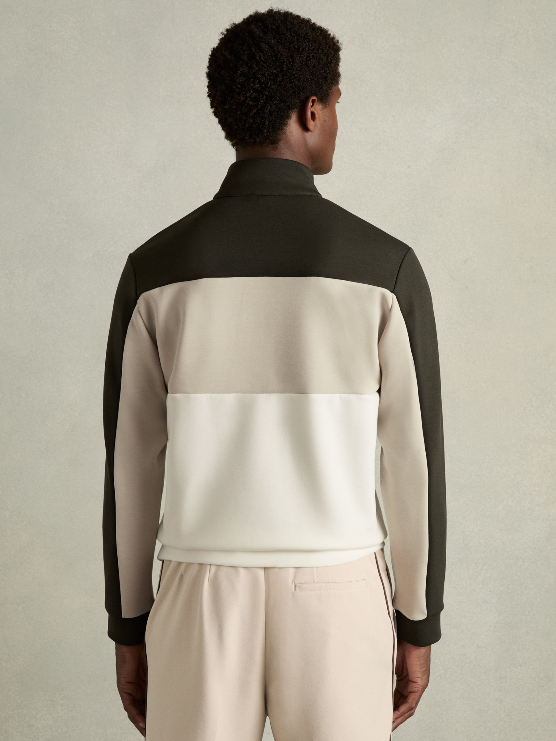 Interlock Colour-Block Half-Zip Sweatshirt in Forest Green/Off White - Image 5 of 6