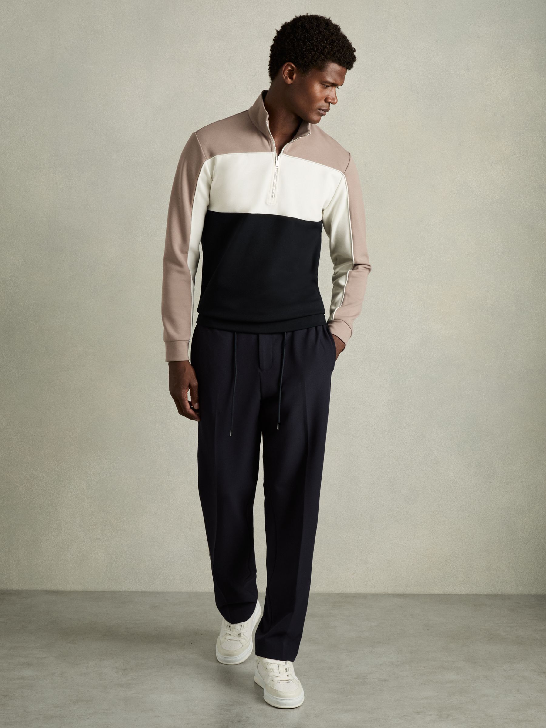 Interlock Colour-Block Half-Zip Sweatshirt in Navy/Taupe - Image 3 of 6