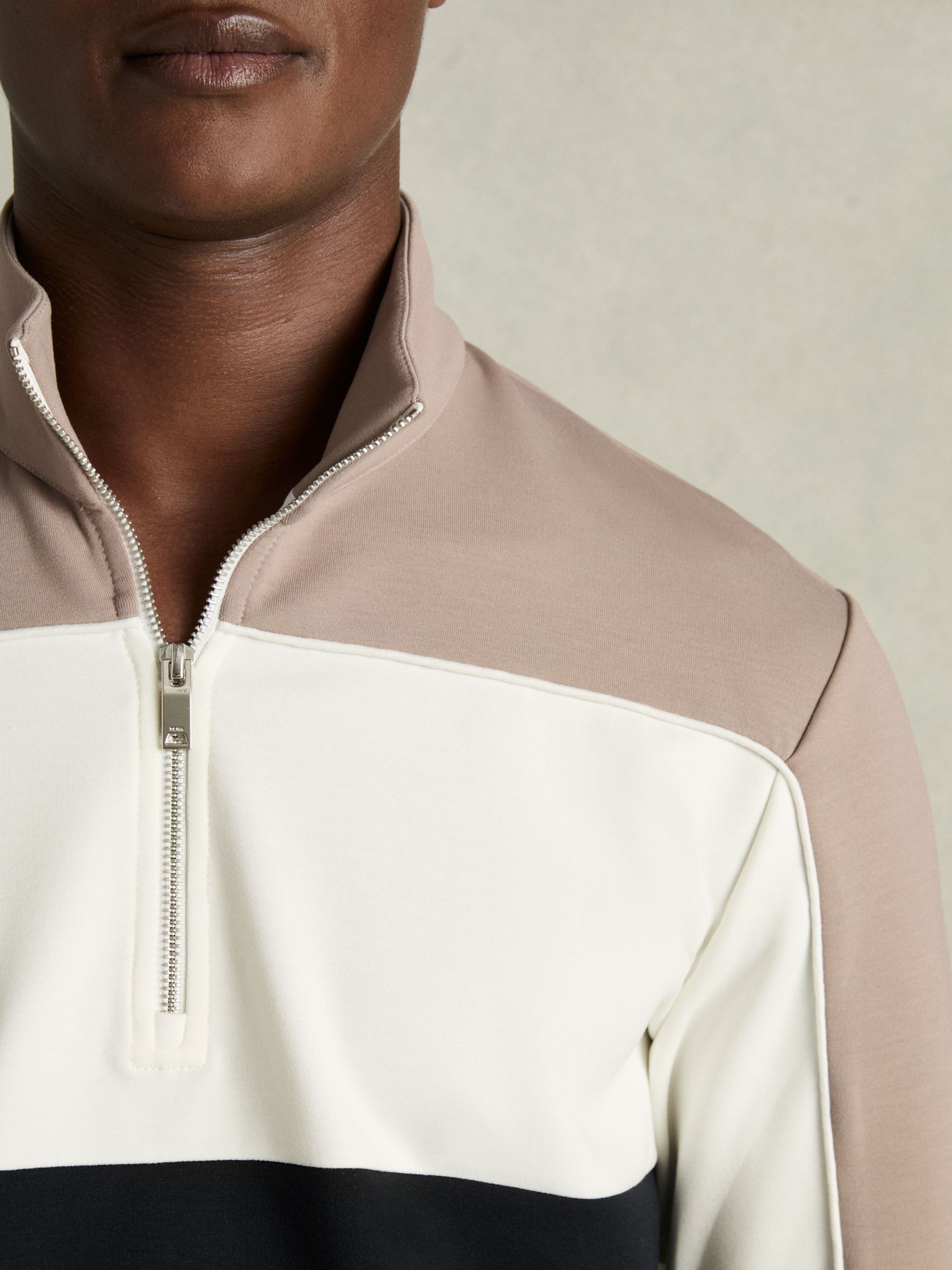 Interlock Colour-Block Half-Zip Sweatshirt in Navy/Taupe - Image 4 of 6