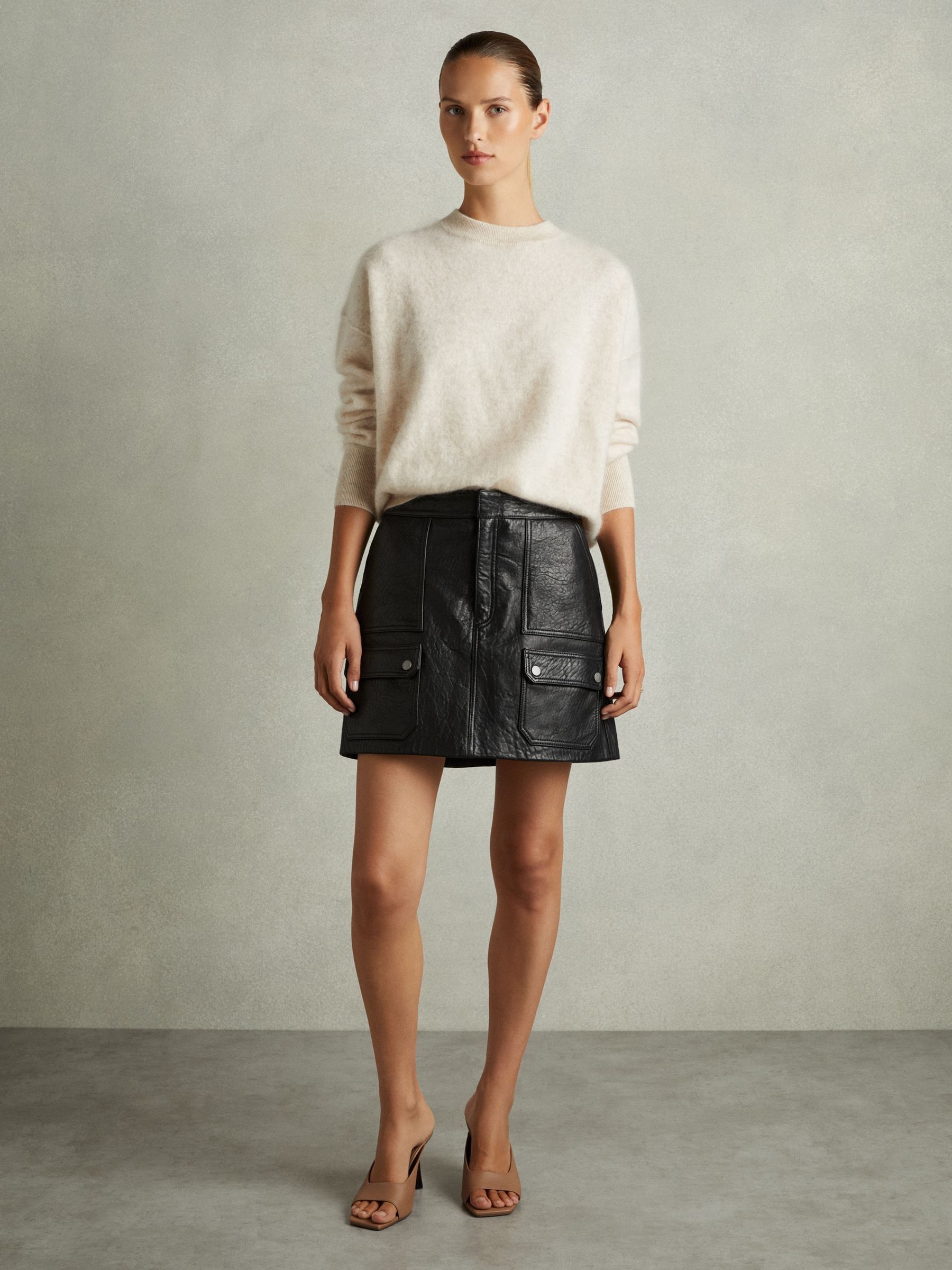 Grained-Leather High-Rise Mini Skirt in Black - Image 1 of 6