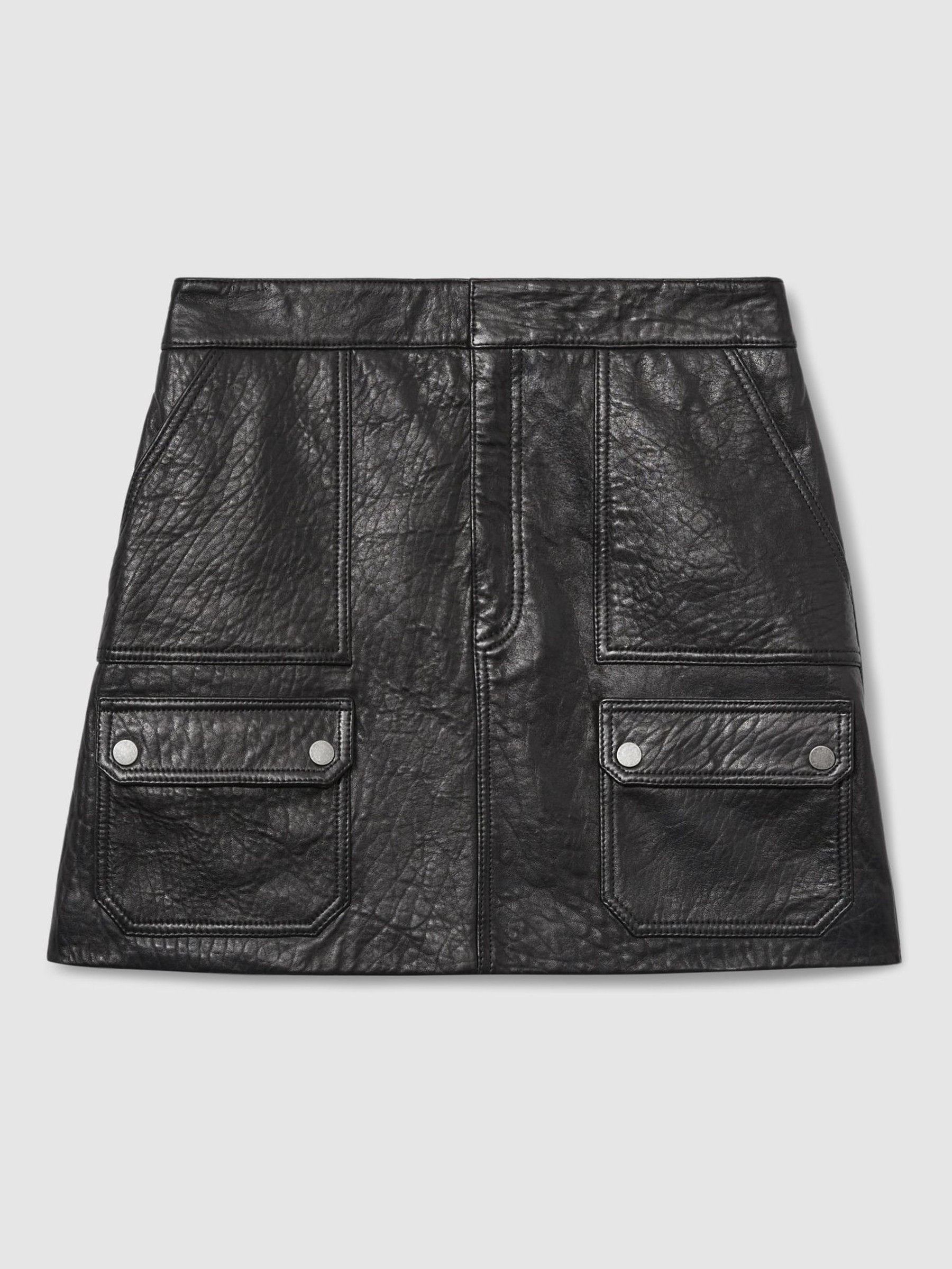 Grained-Leather High-Rise Mini Skirt in Black