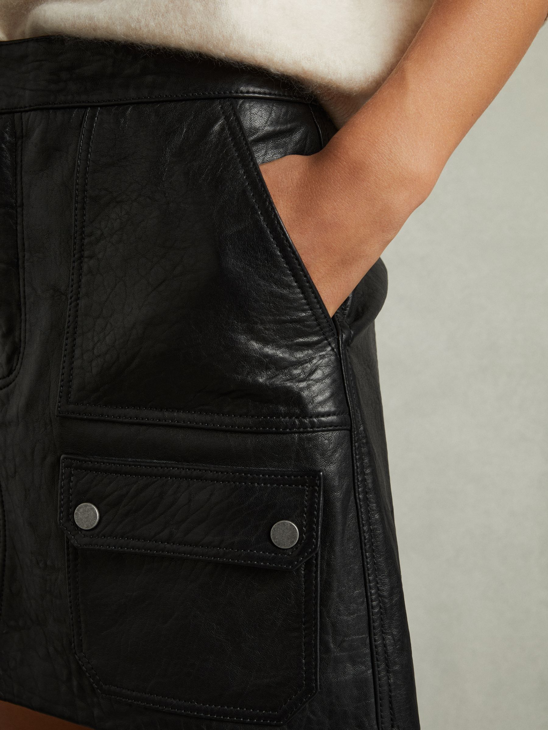 Grained-Leather High-Rise Mini Skirt in Black - image 4