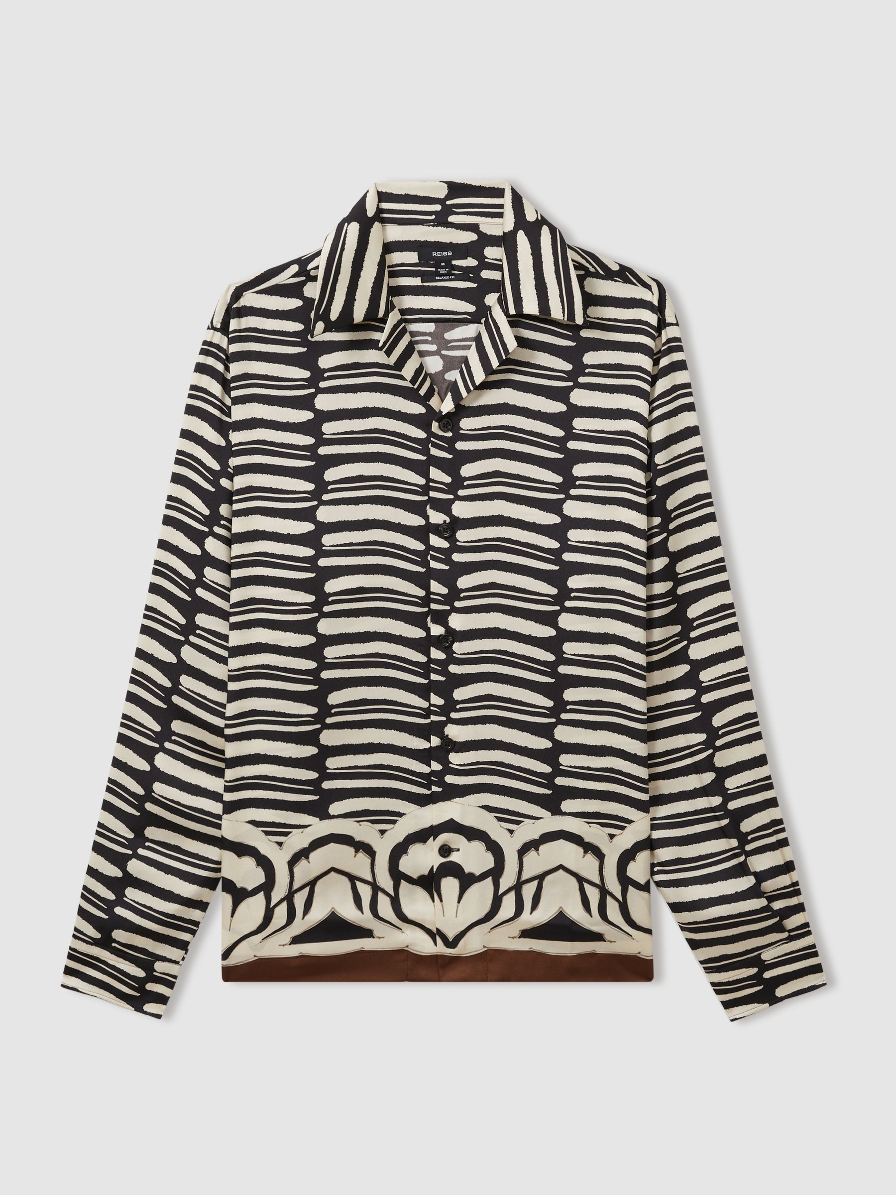 Abstract-Print Twill Cuban-Collar Shirt in Black/White - Image 2 of 7