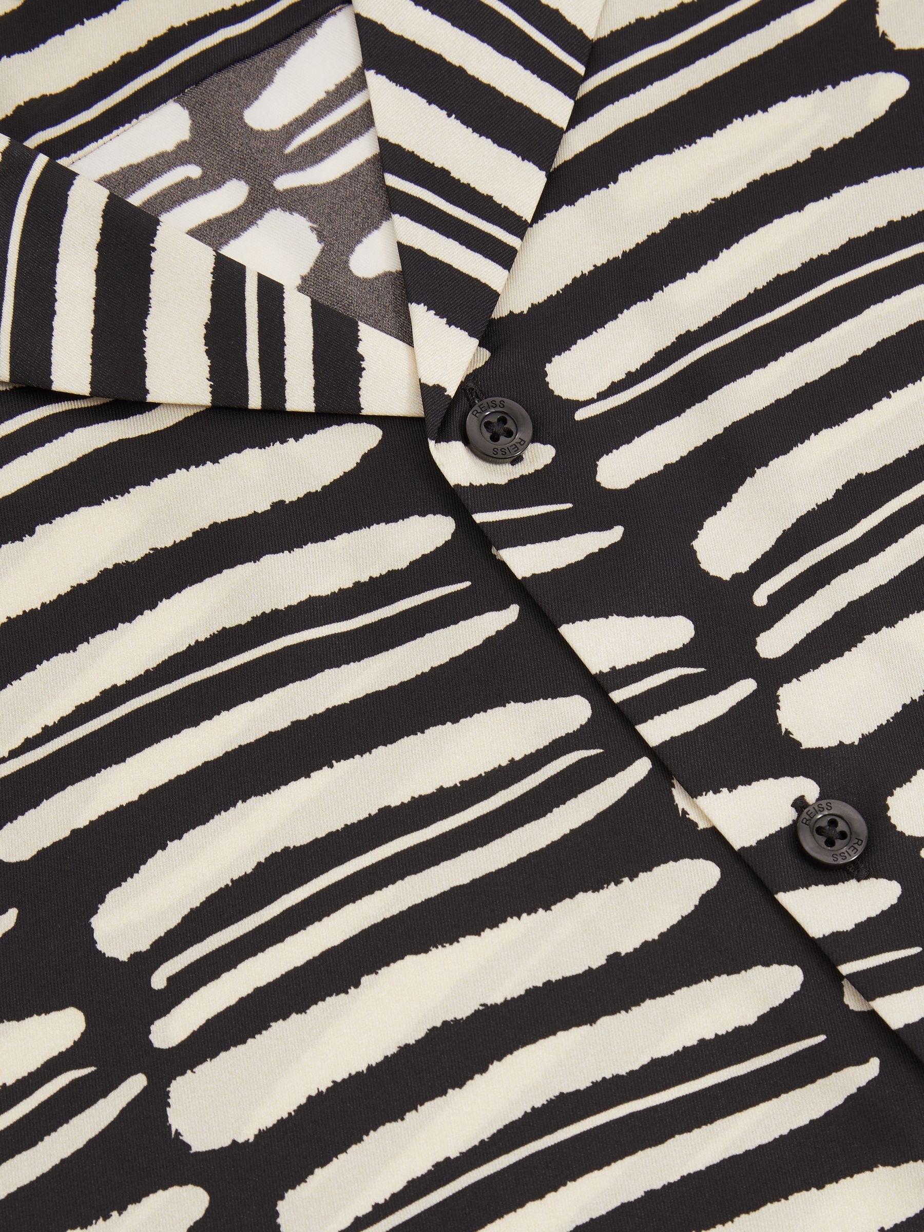 Abstract-Print Twill Cuban-Collar Shirt in Black/White - Image 7 of 7
